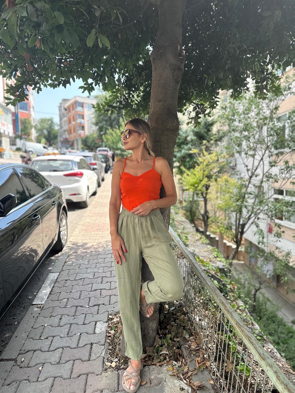 LF Haki Ham Keten Havuç Pantolon