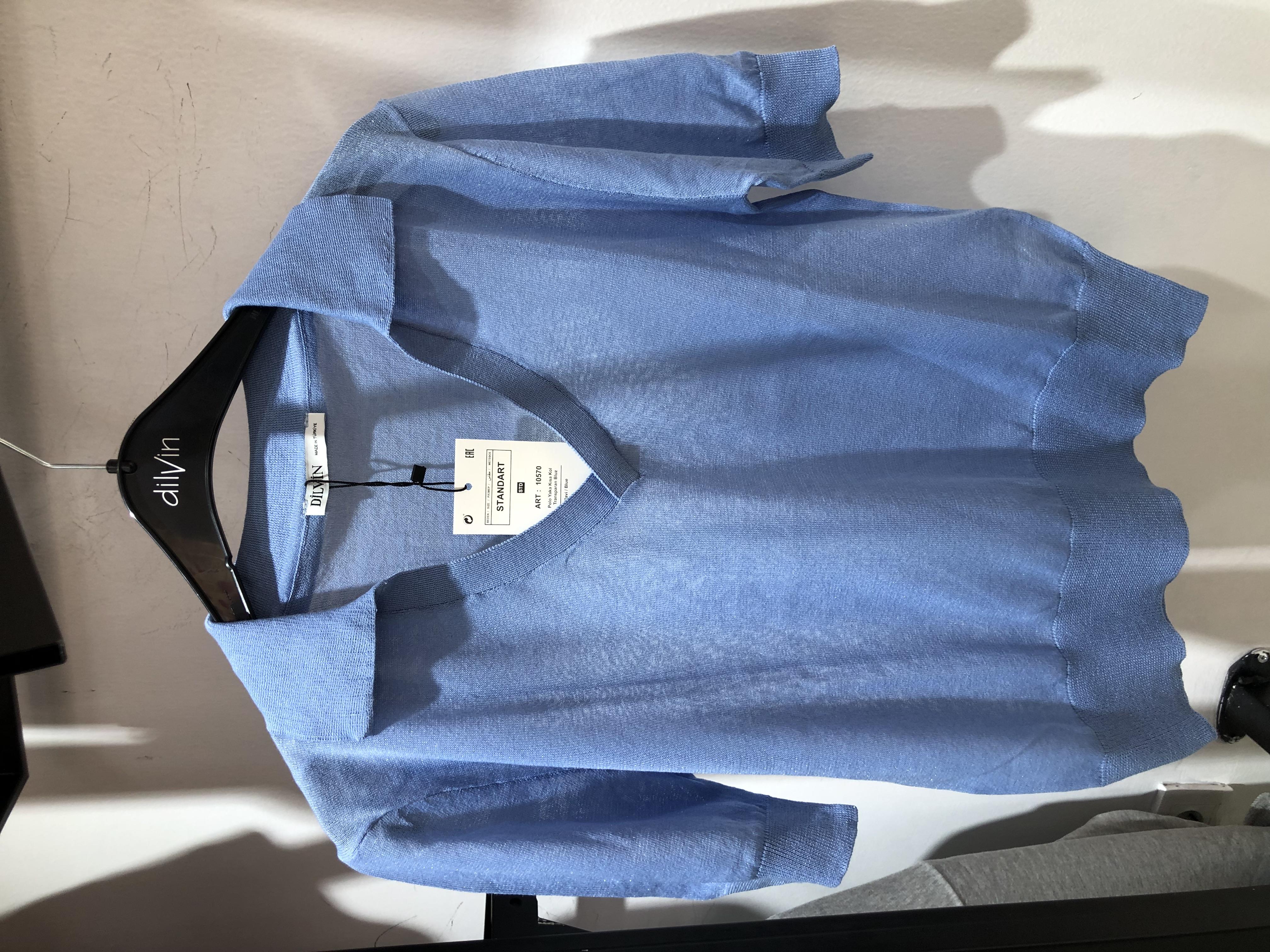 Mavi Polo Yaka Transparan Bluz 