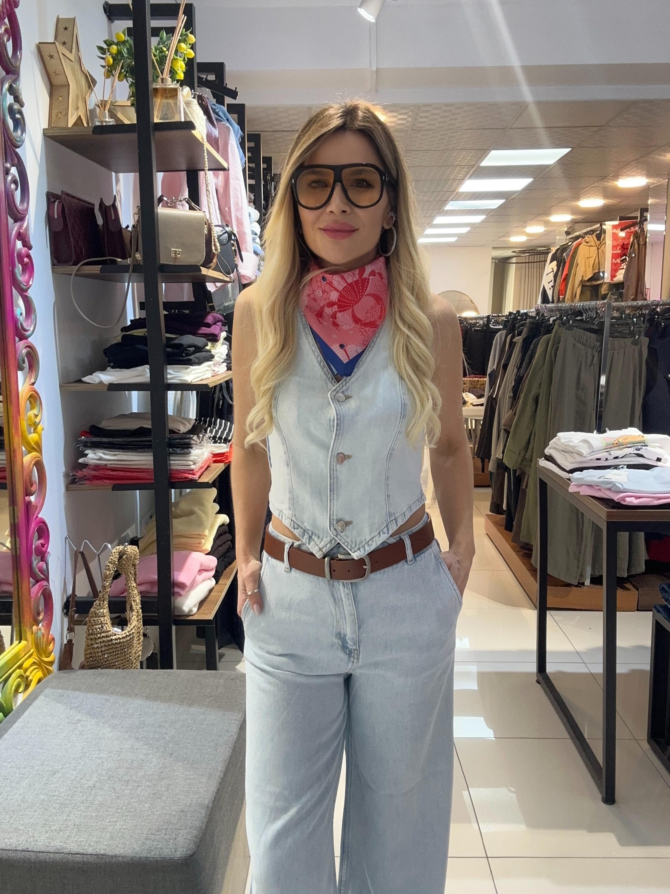 Mavi Tensel Yelekli Takım