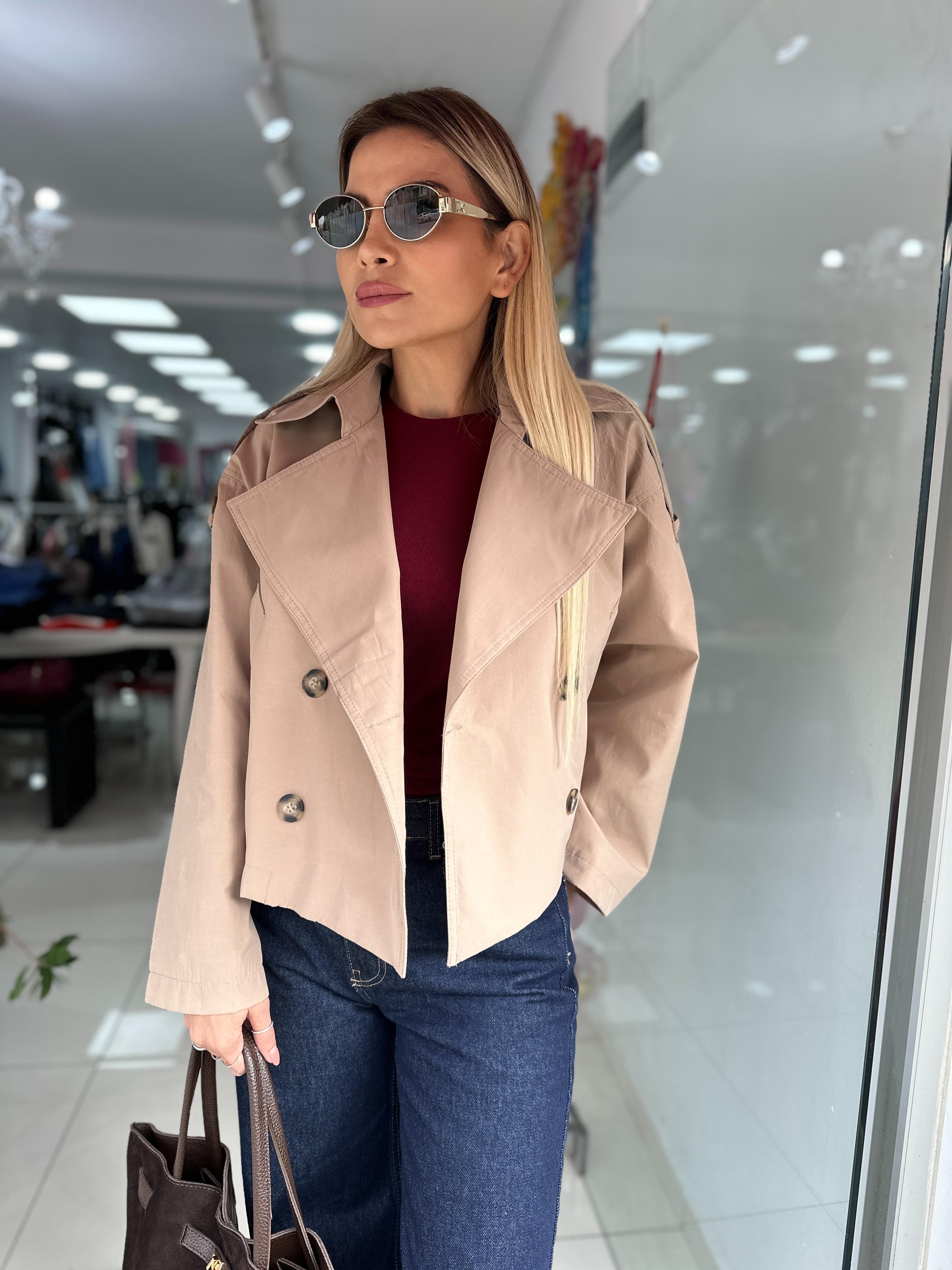 MSM Bej Kısa Oversize Trençkot