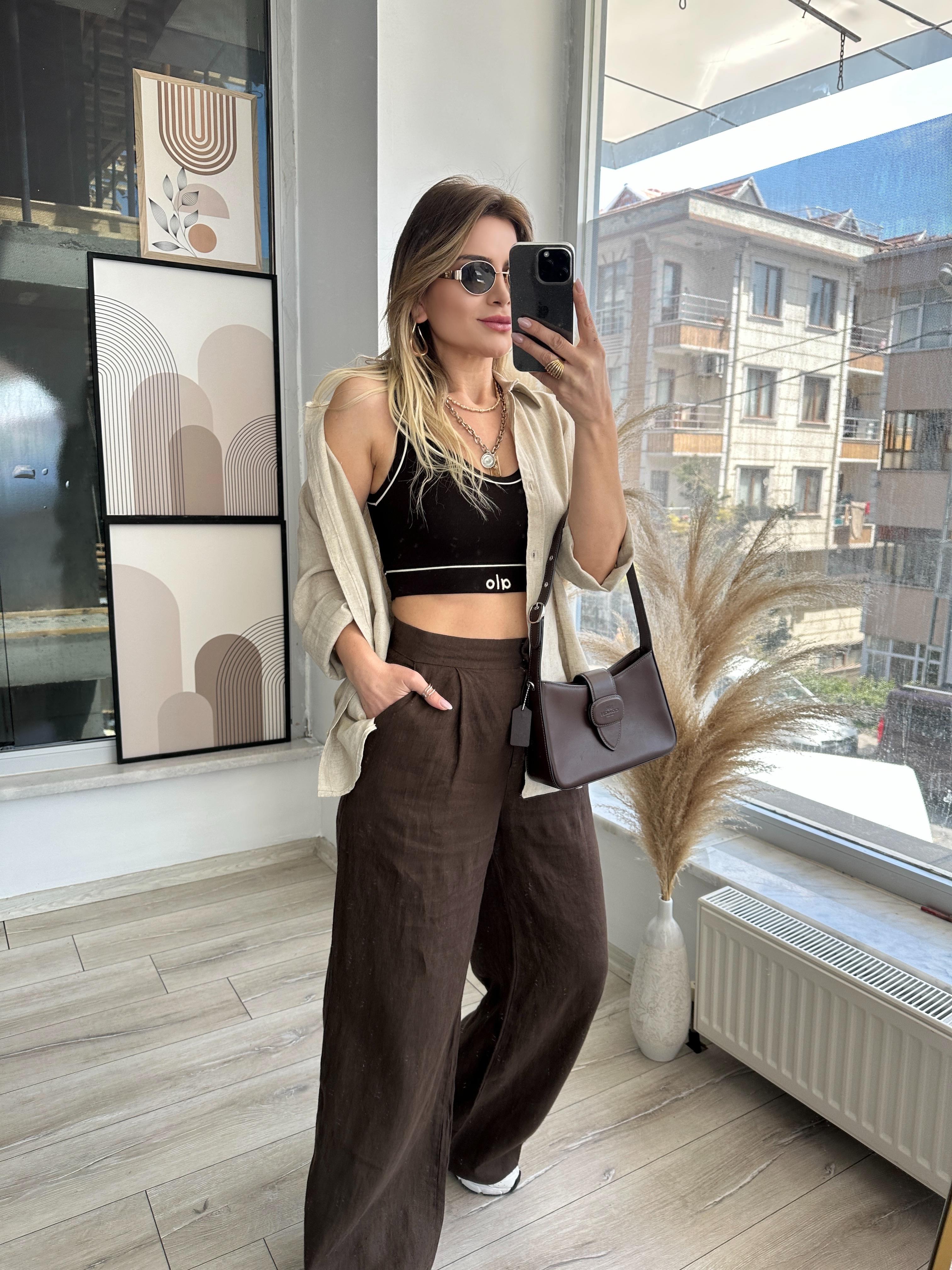 MSM Kahverengi Keten Pantolon