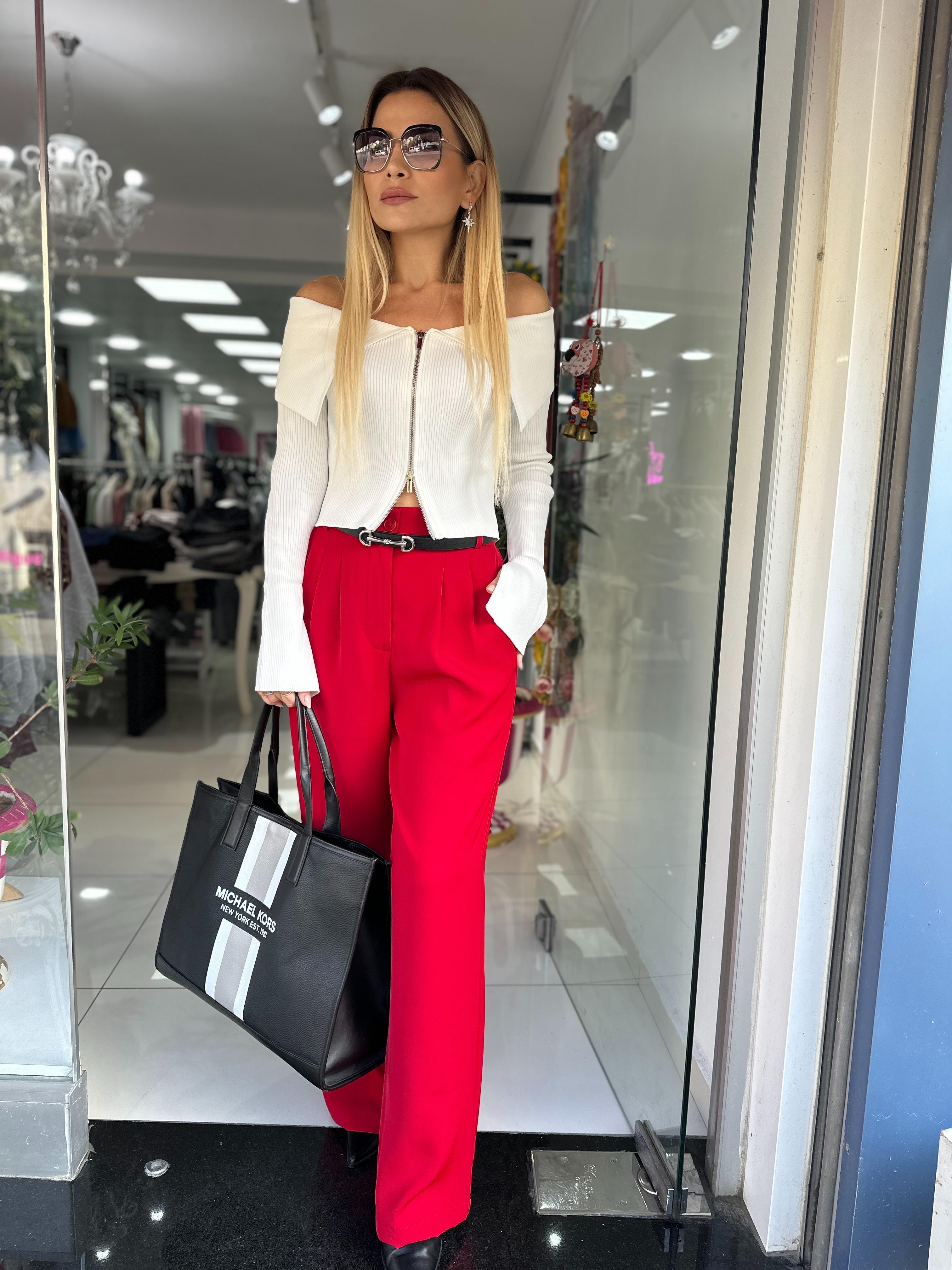 MSM Kırmızı Beli Lastikli Palazzo