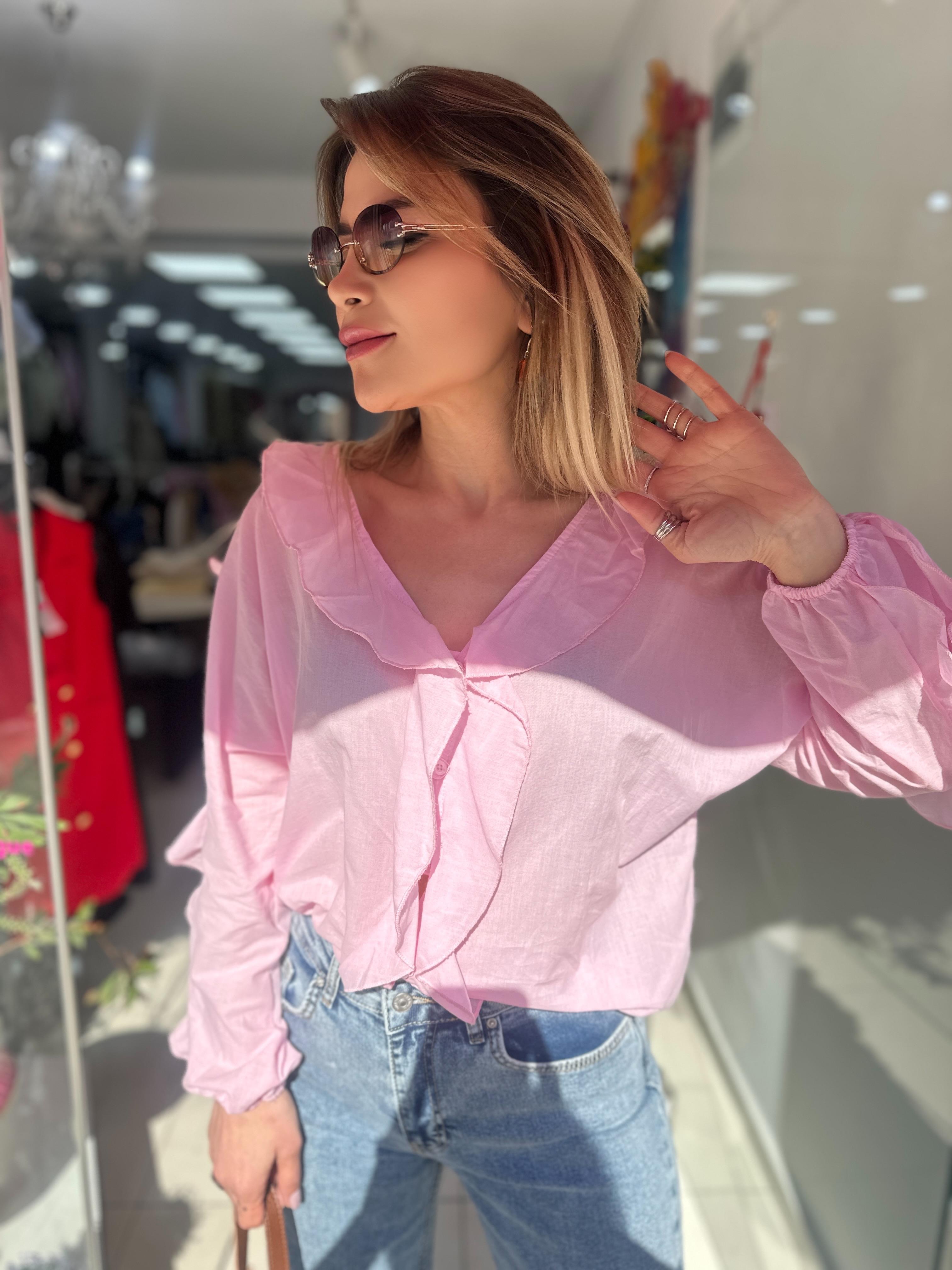 MSM Pembe Fırfırlı Gömlek 