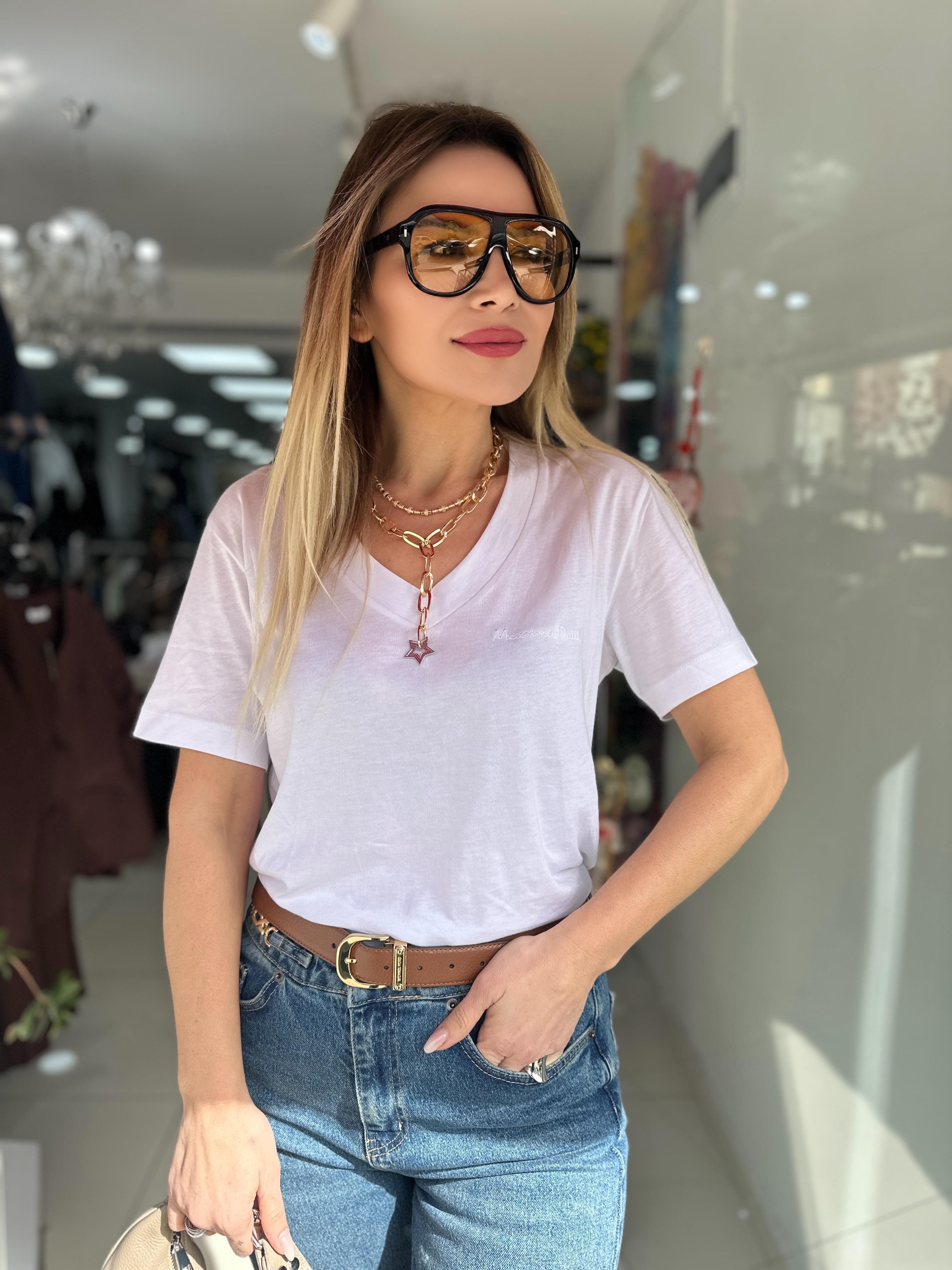 MSM V Yaka Beyaz Tşhirt 