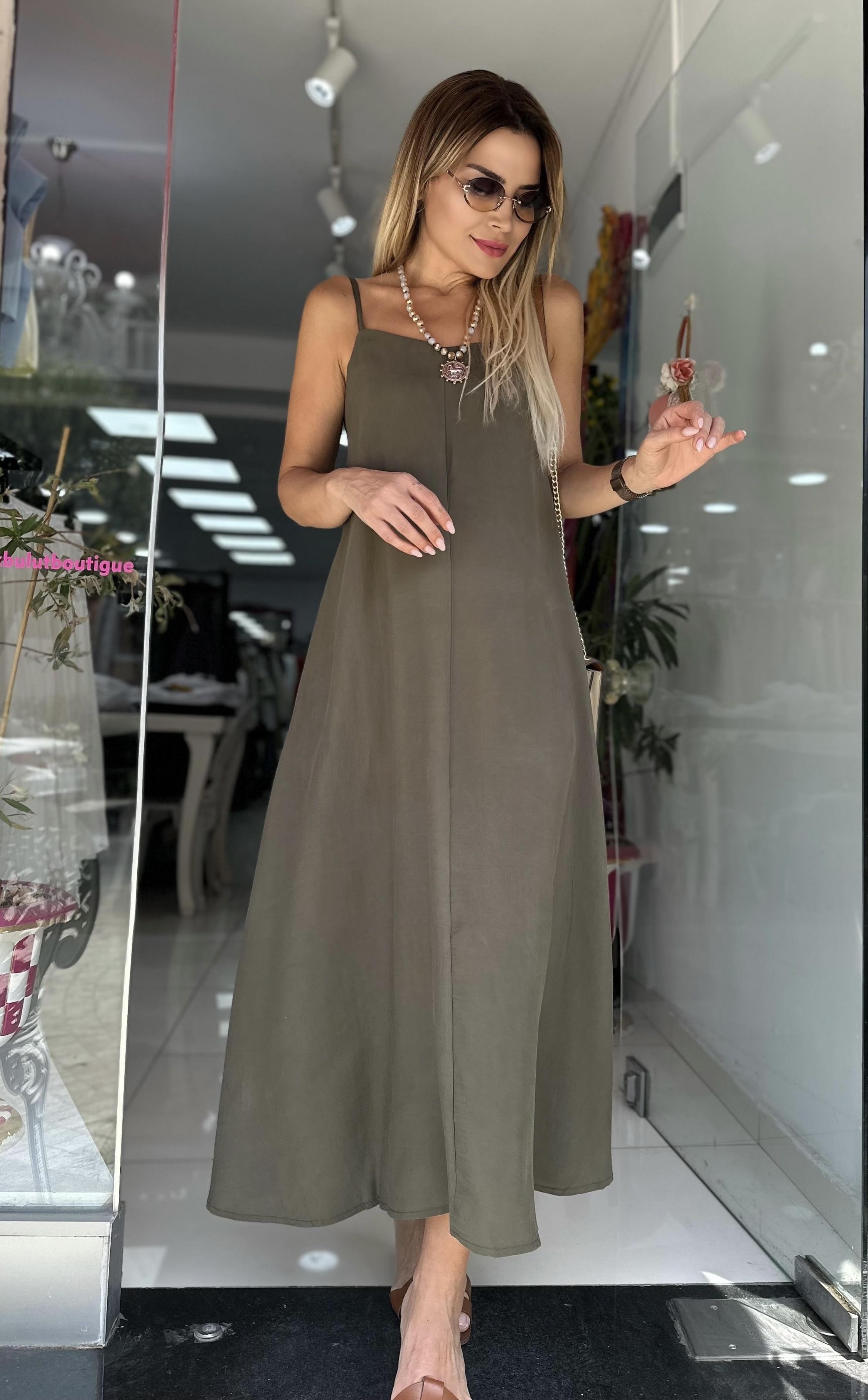 MSM Yeşil Tensel Kumaş Elbise 