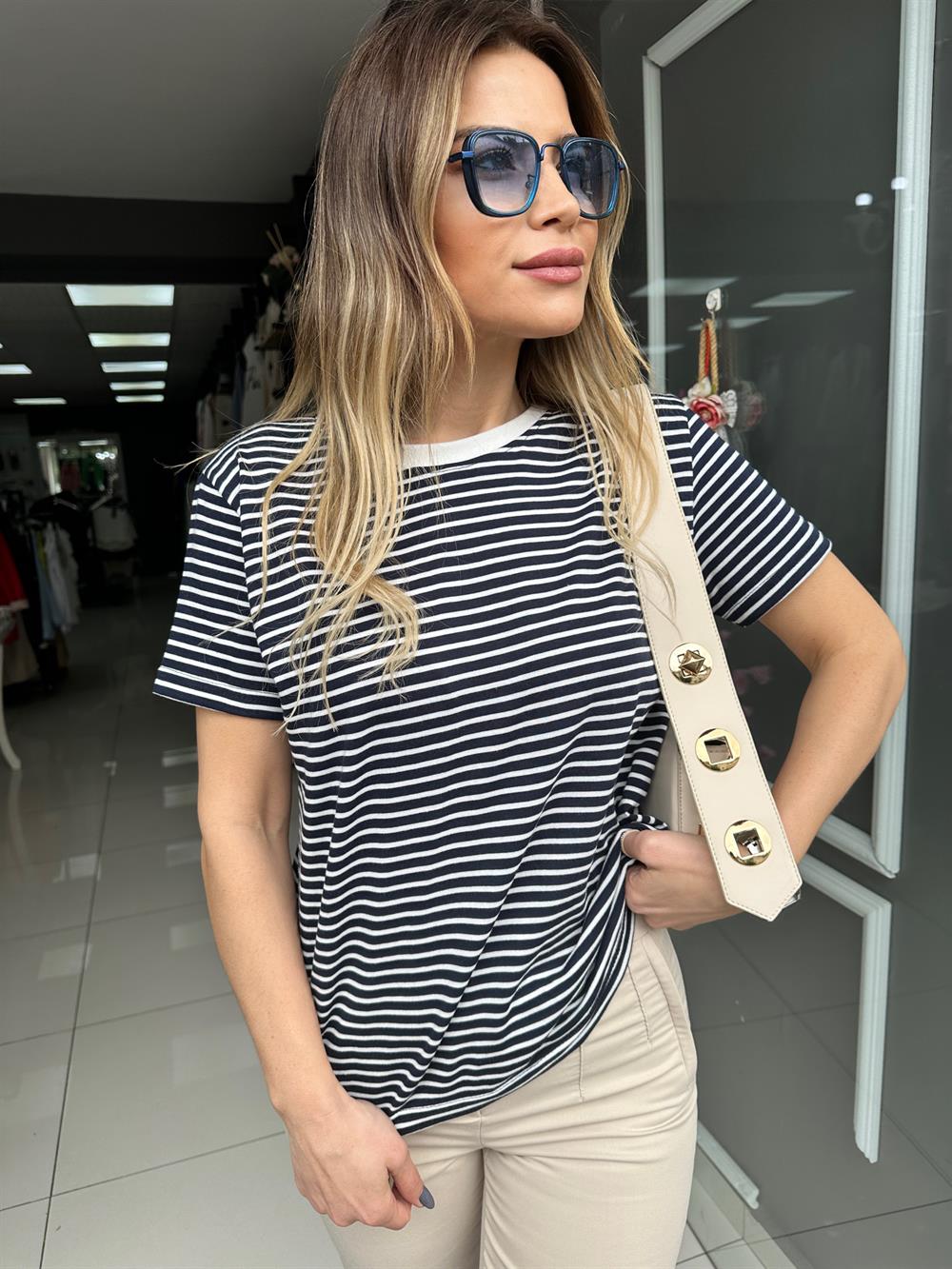 ORJ MD Lacivert Çizgili Tshirt