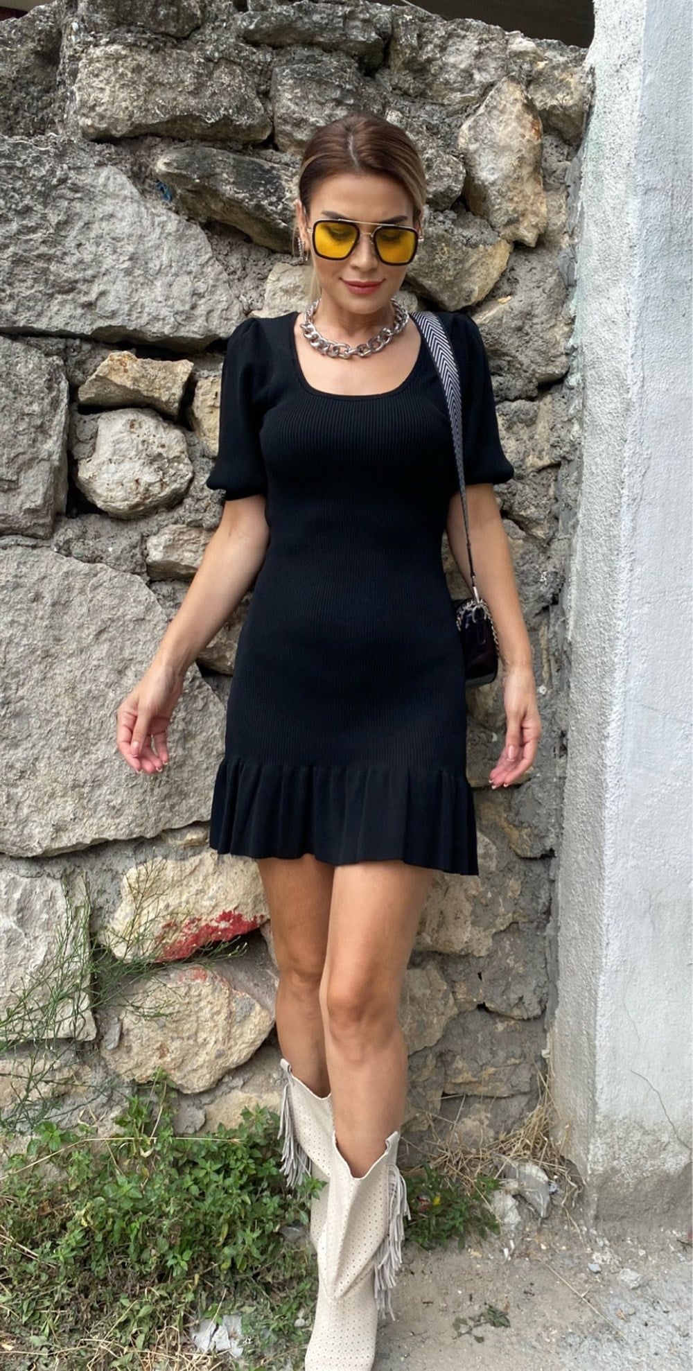 ORJ Siyah Triko Elbise