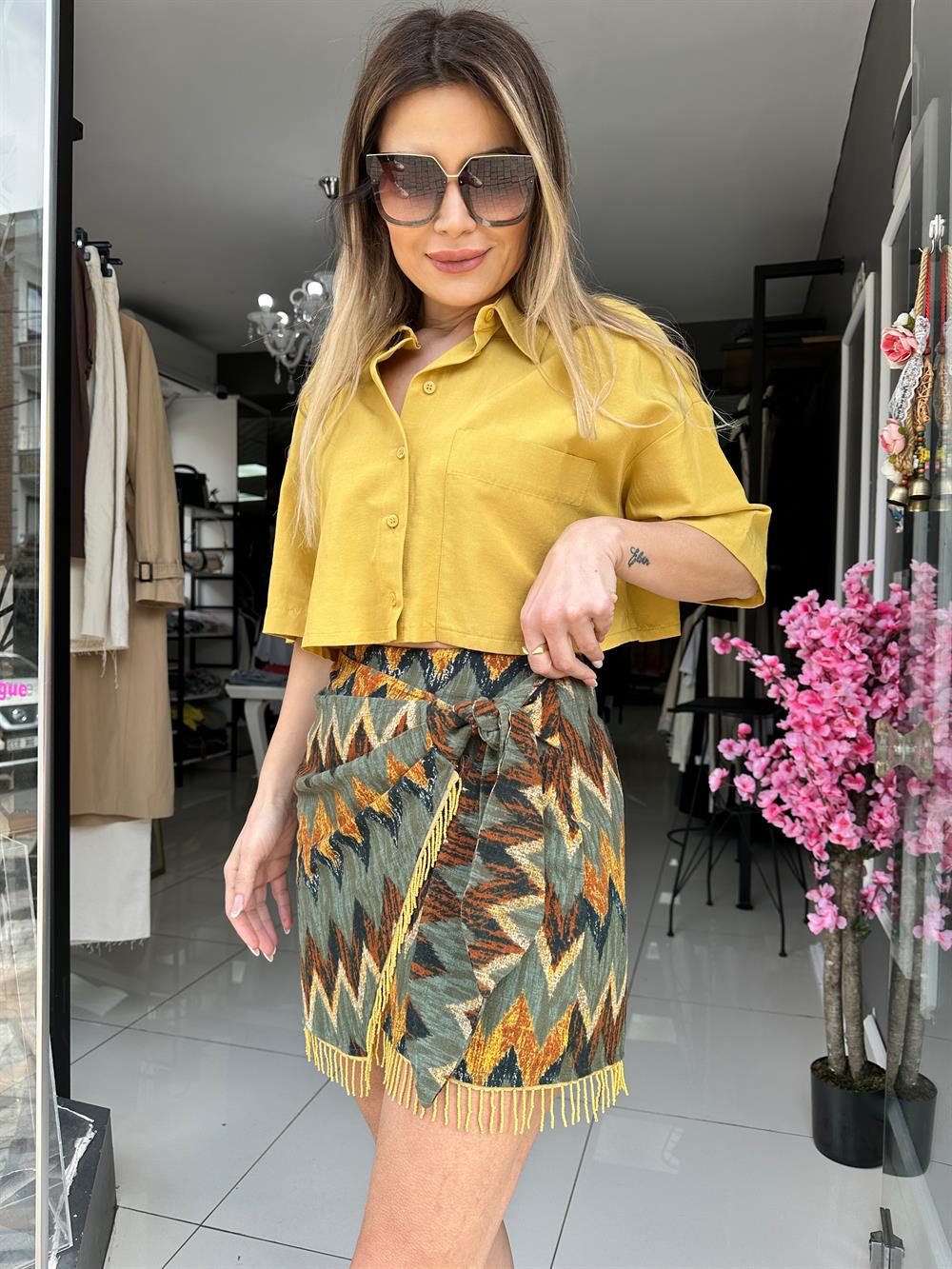 ORJ ZR Yağ Yeşili Crop Gömlek