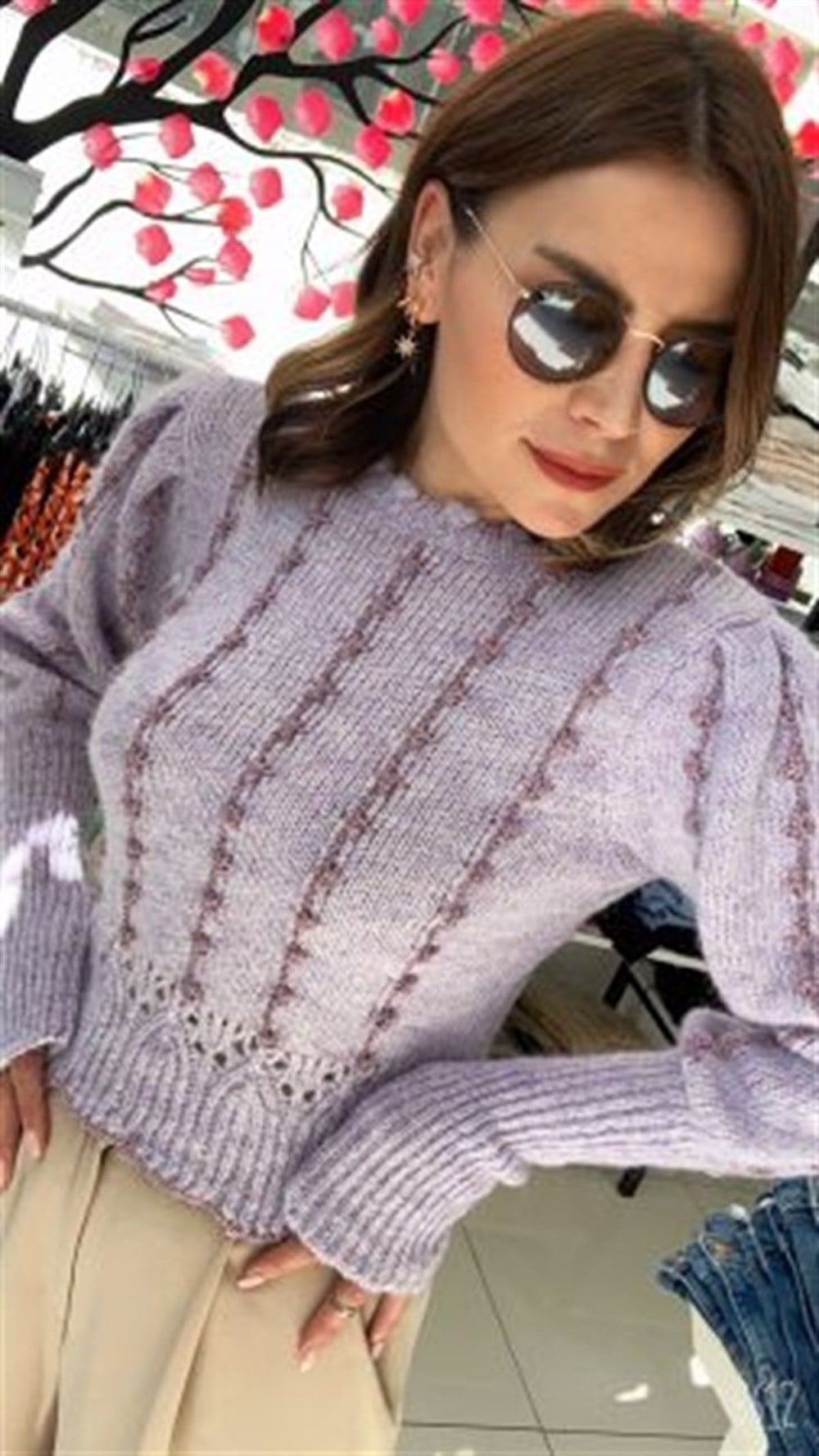 ORJİNAL LİLA SİMLİ KAZAK