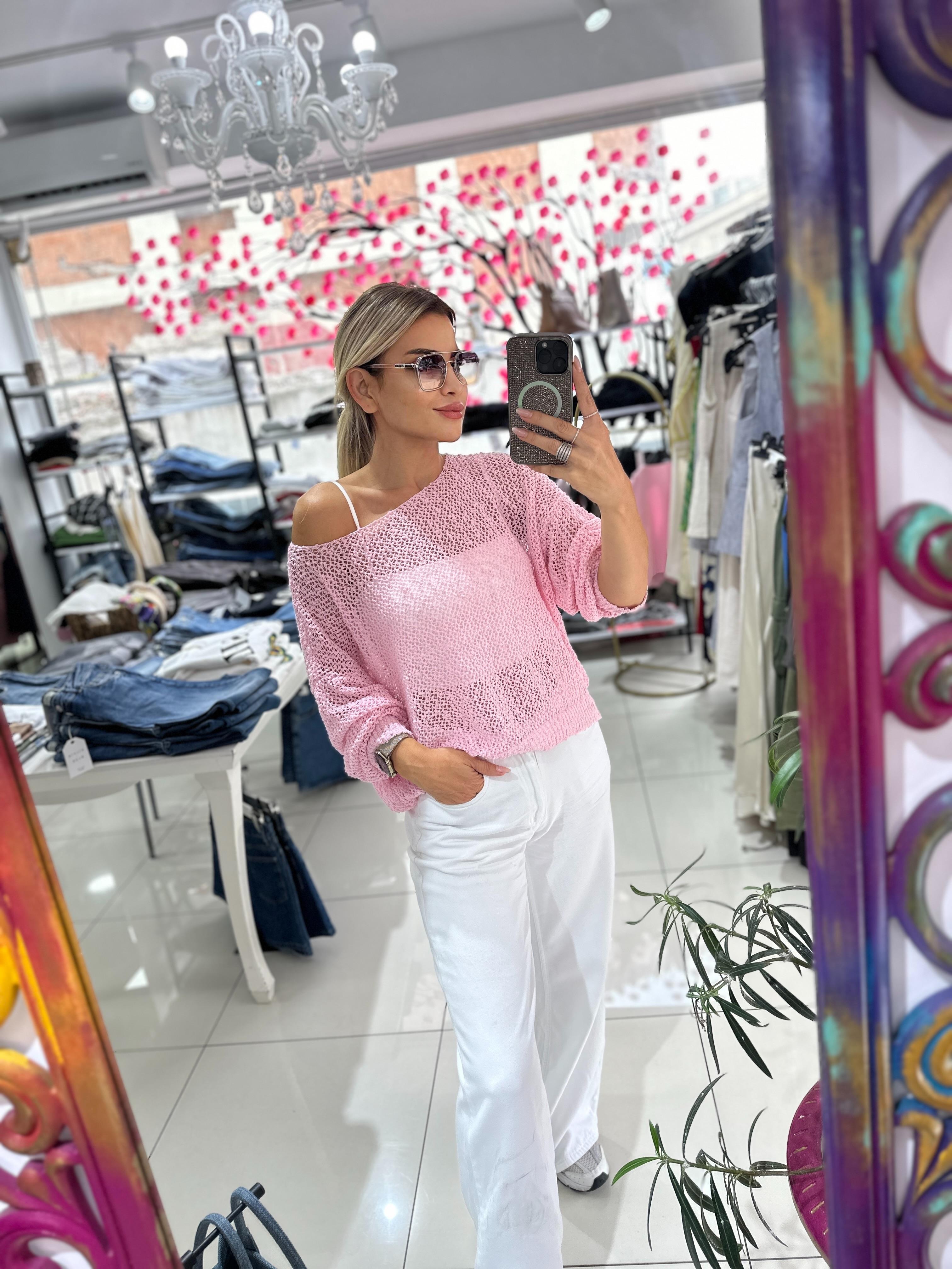 Pembe Ajurlu Triko 