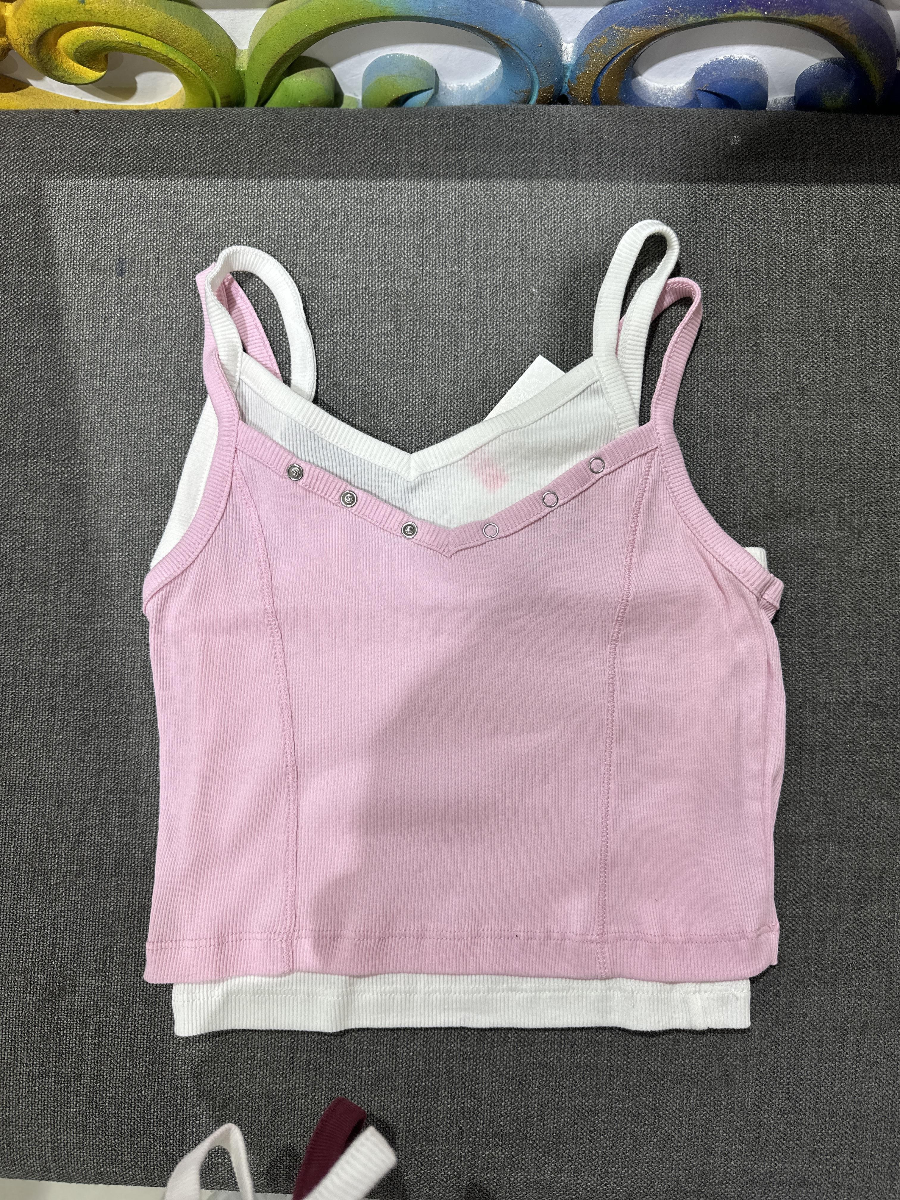 Pembe Çift Görünümlü Askılı Bluz