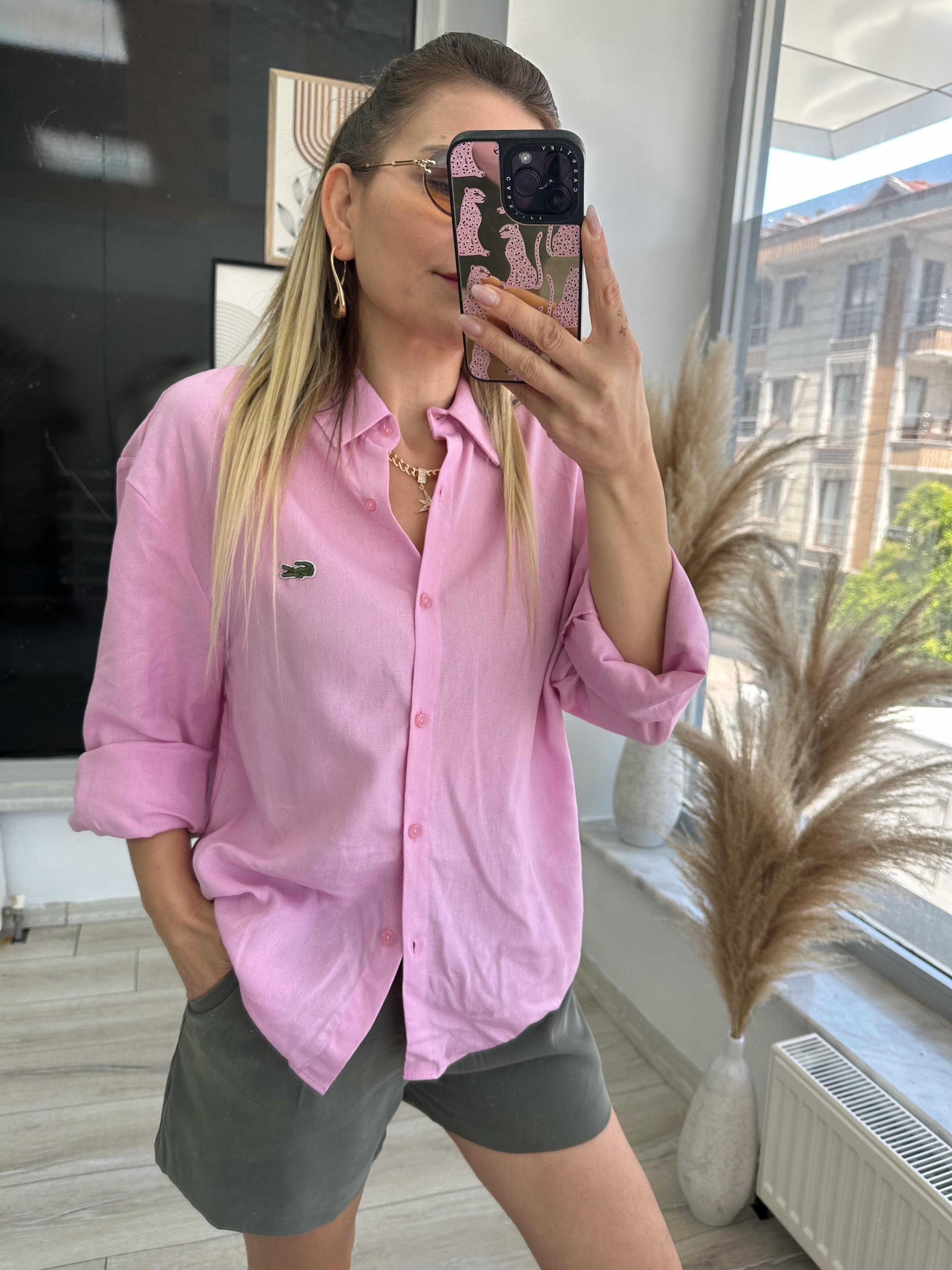 Pembe Keten Gömlek