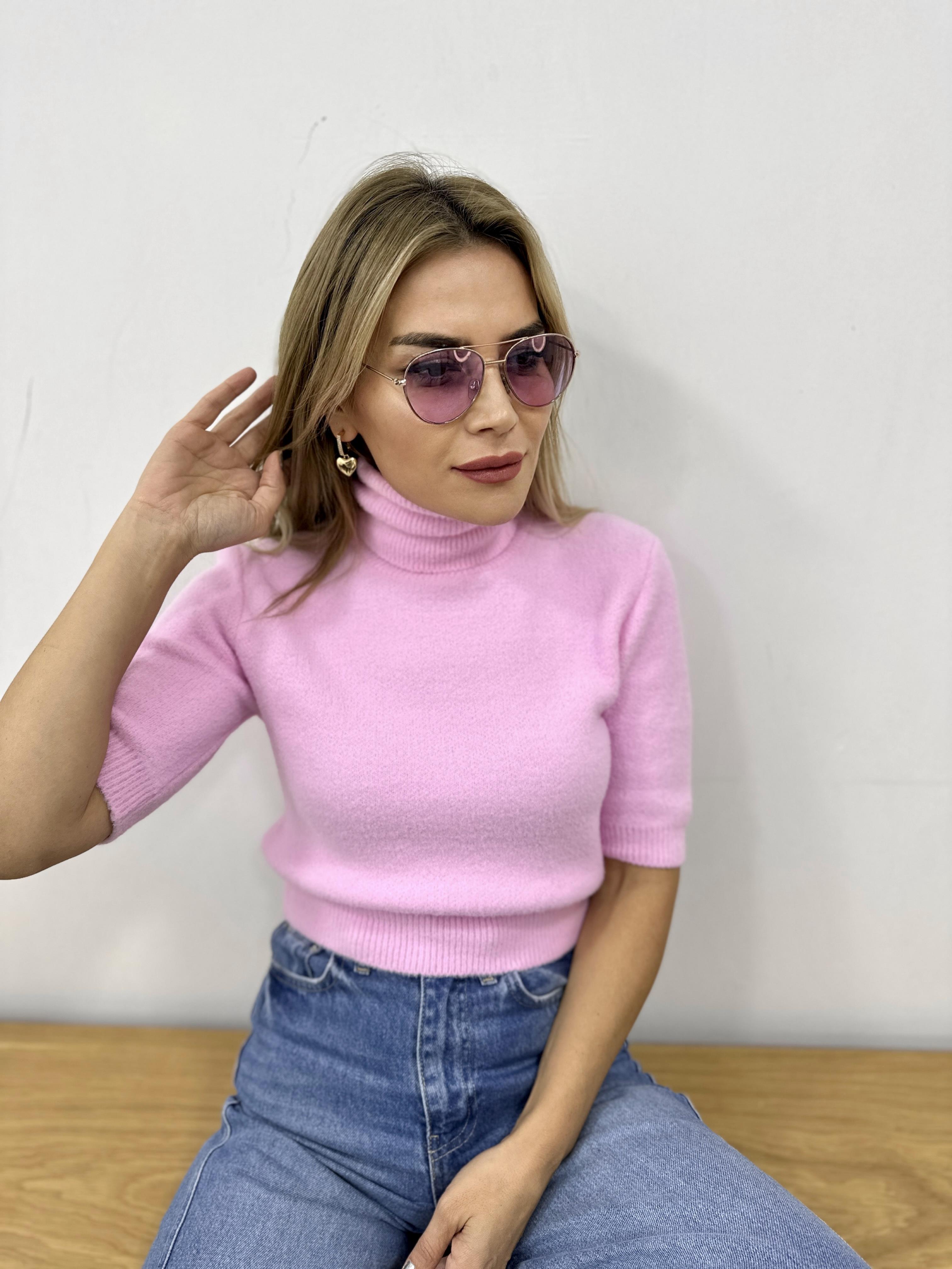 Pembe Yumuşak Dokulu Tam Balıkçı Yaka Triko