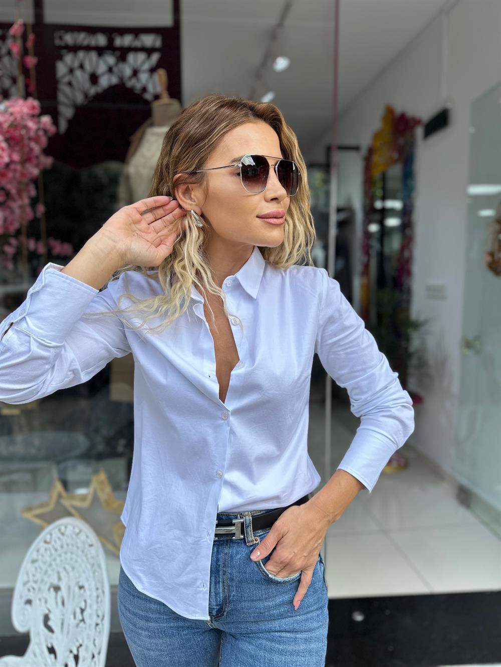 Poplin Kumaş Beyaz Gömlek 