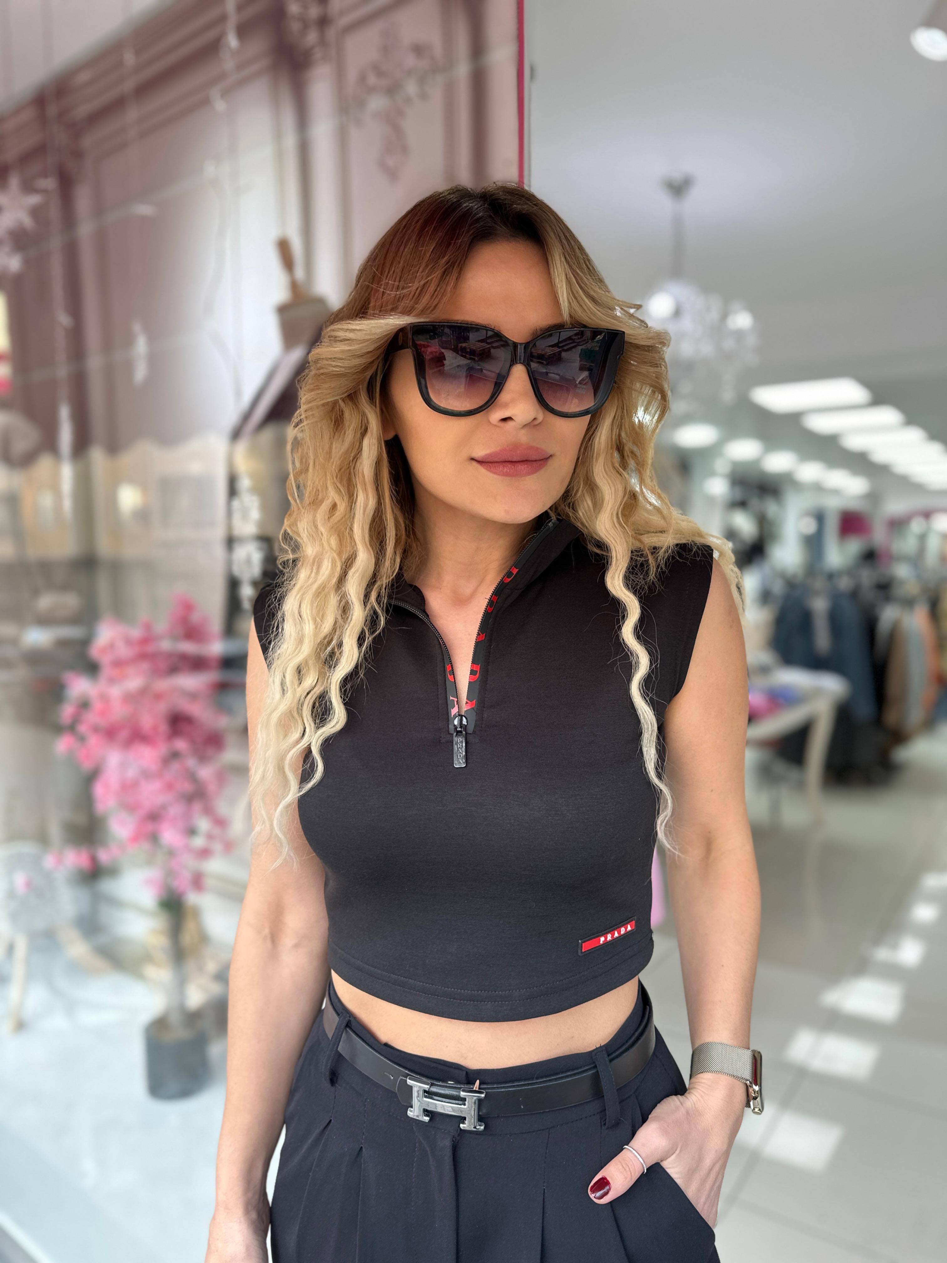 PRD Siyah Scupa Kumaş Fermuarlı Crop 