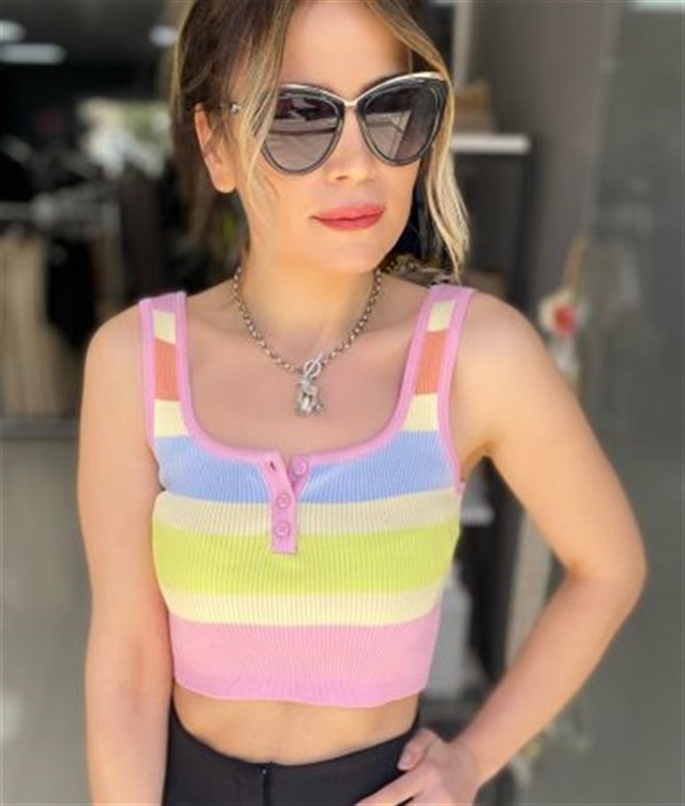 RENKLİ ÇİZGİLİ CROP TOP