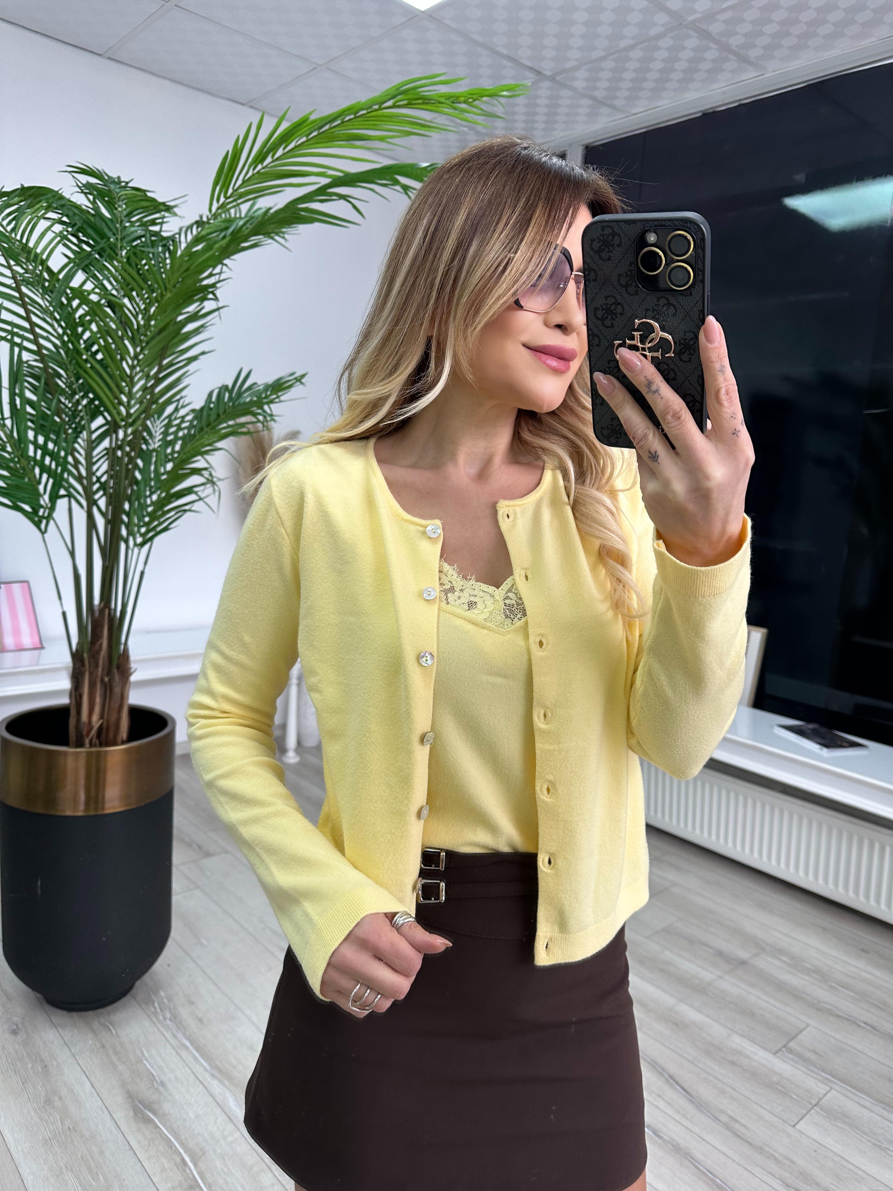 Sarı Dantel İçli İkili Takım