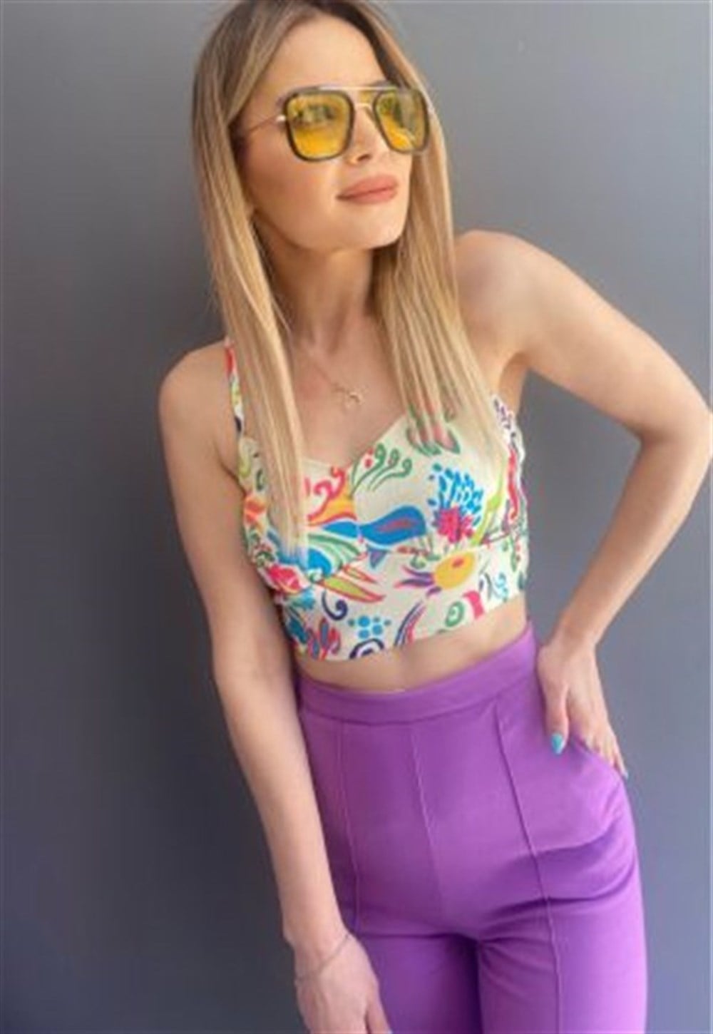 Saten Renkli Crop Top