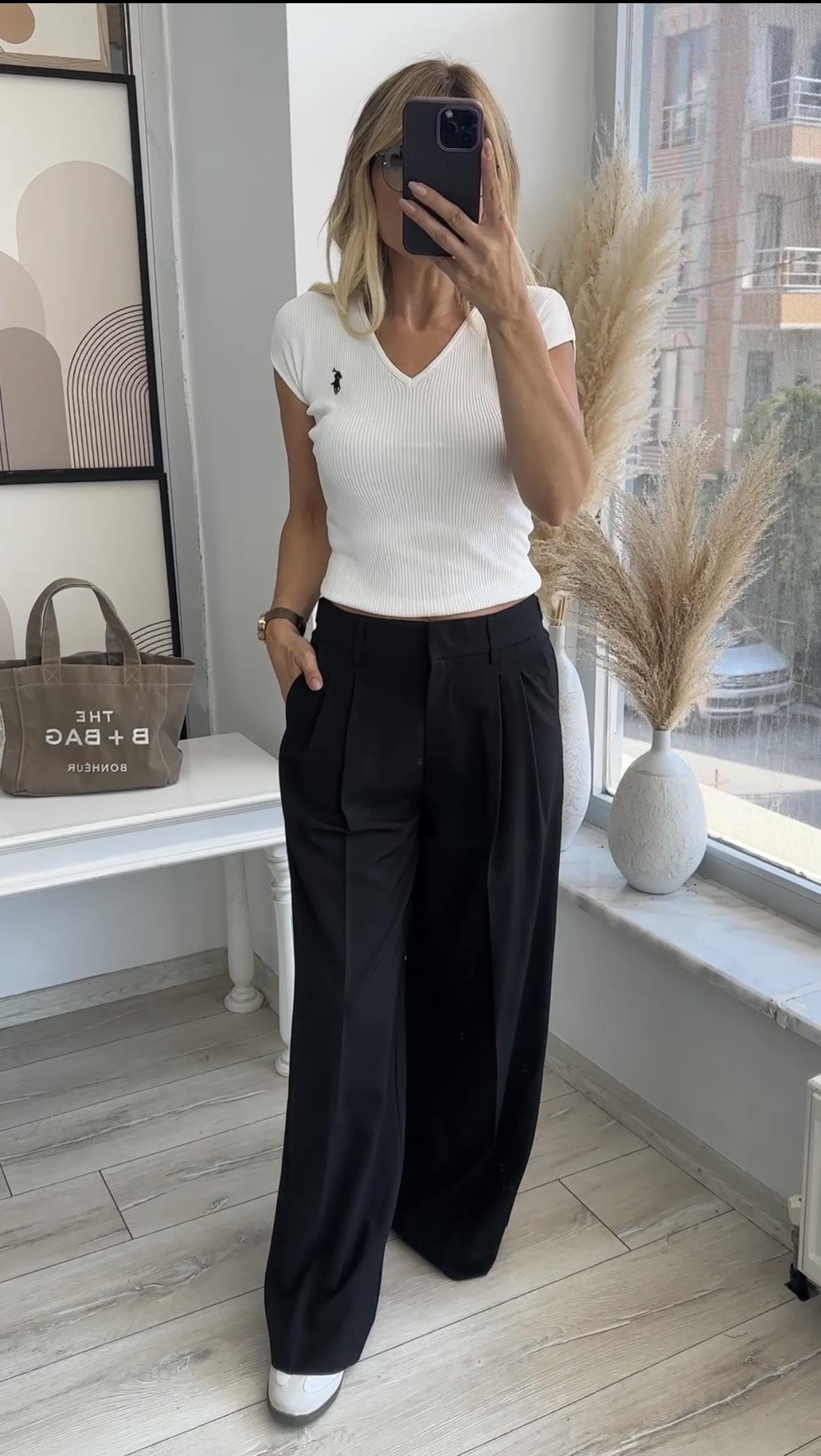 Siyah Ekstra Geniş Paça Ayarlanabilir Pantolon 