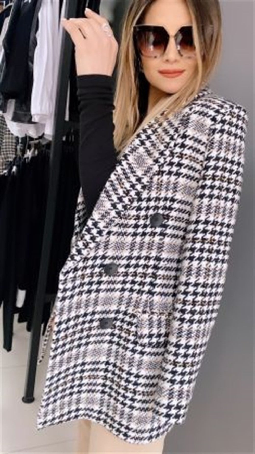 SİYAH KAZ AYAĞI DESENLİ BLAZER CEKET