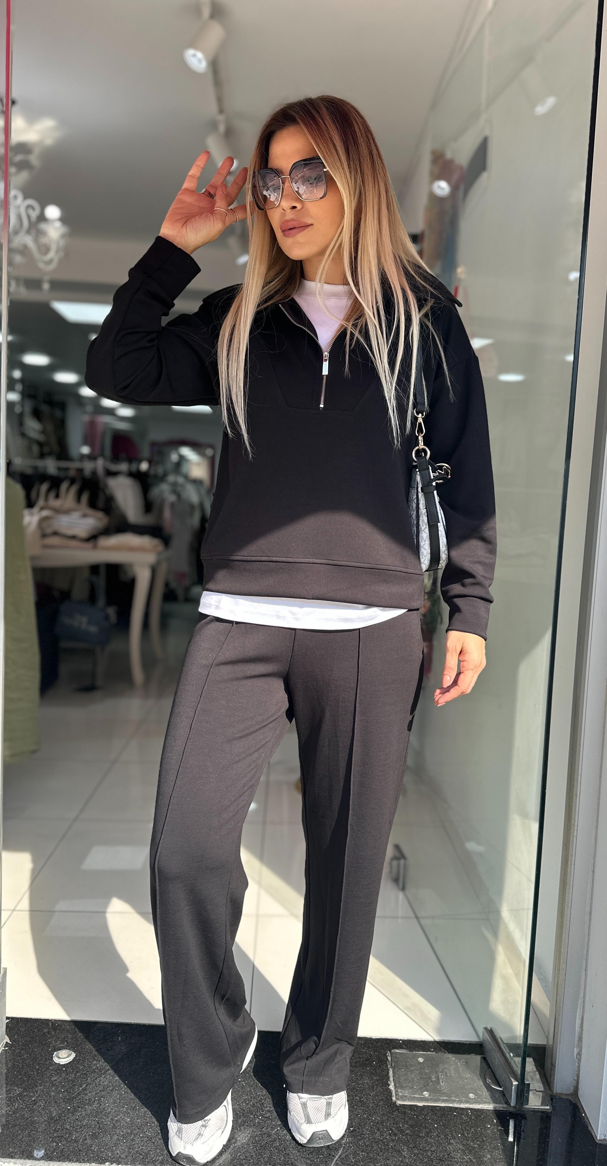 Siyah Modal Kumaş Sweat Eşofman Takım 