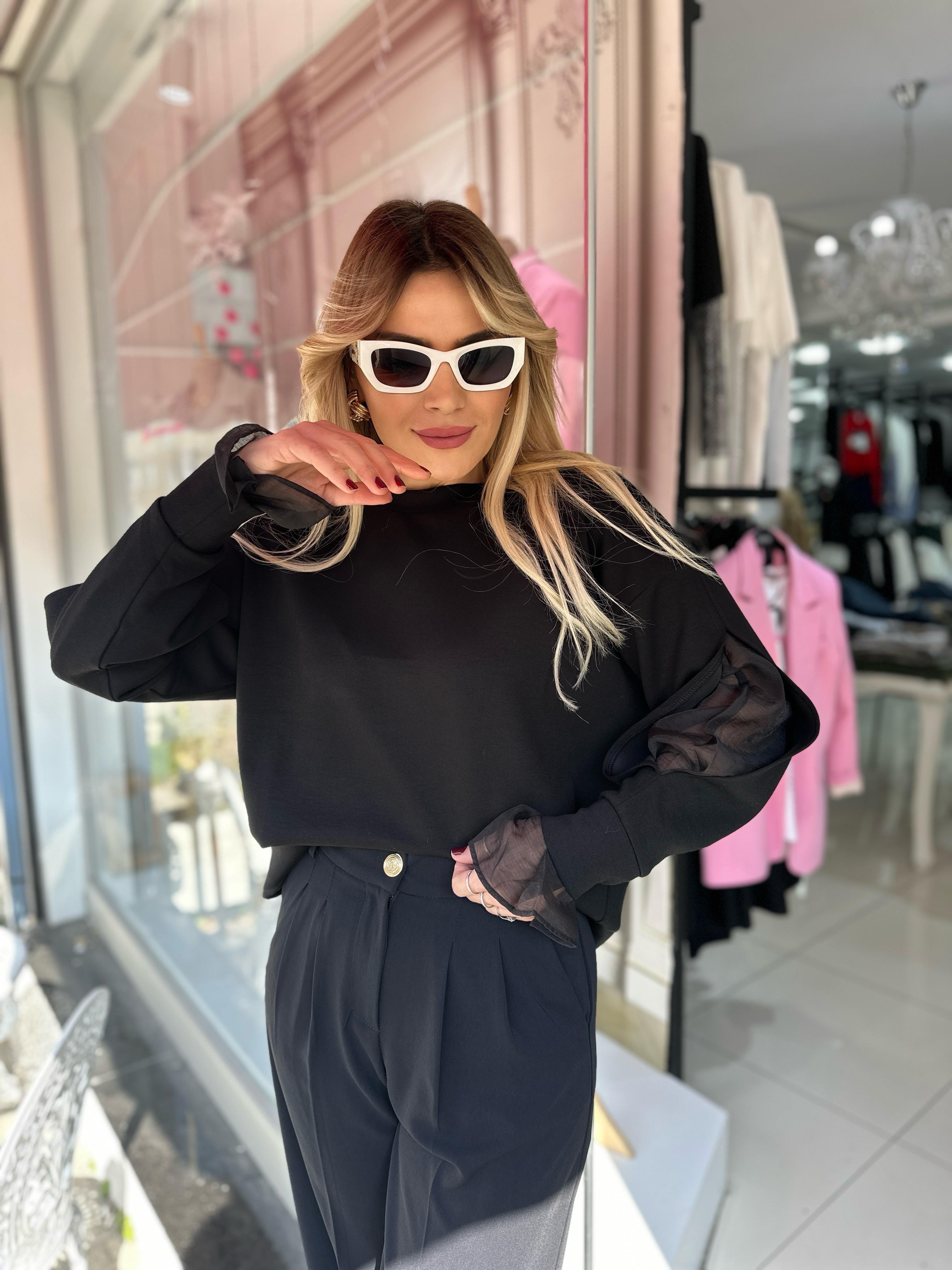 Siyah Organze Detaylı Modal Sweat 