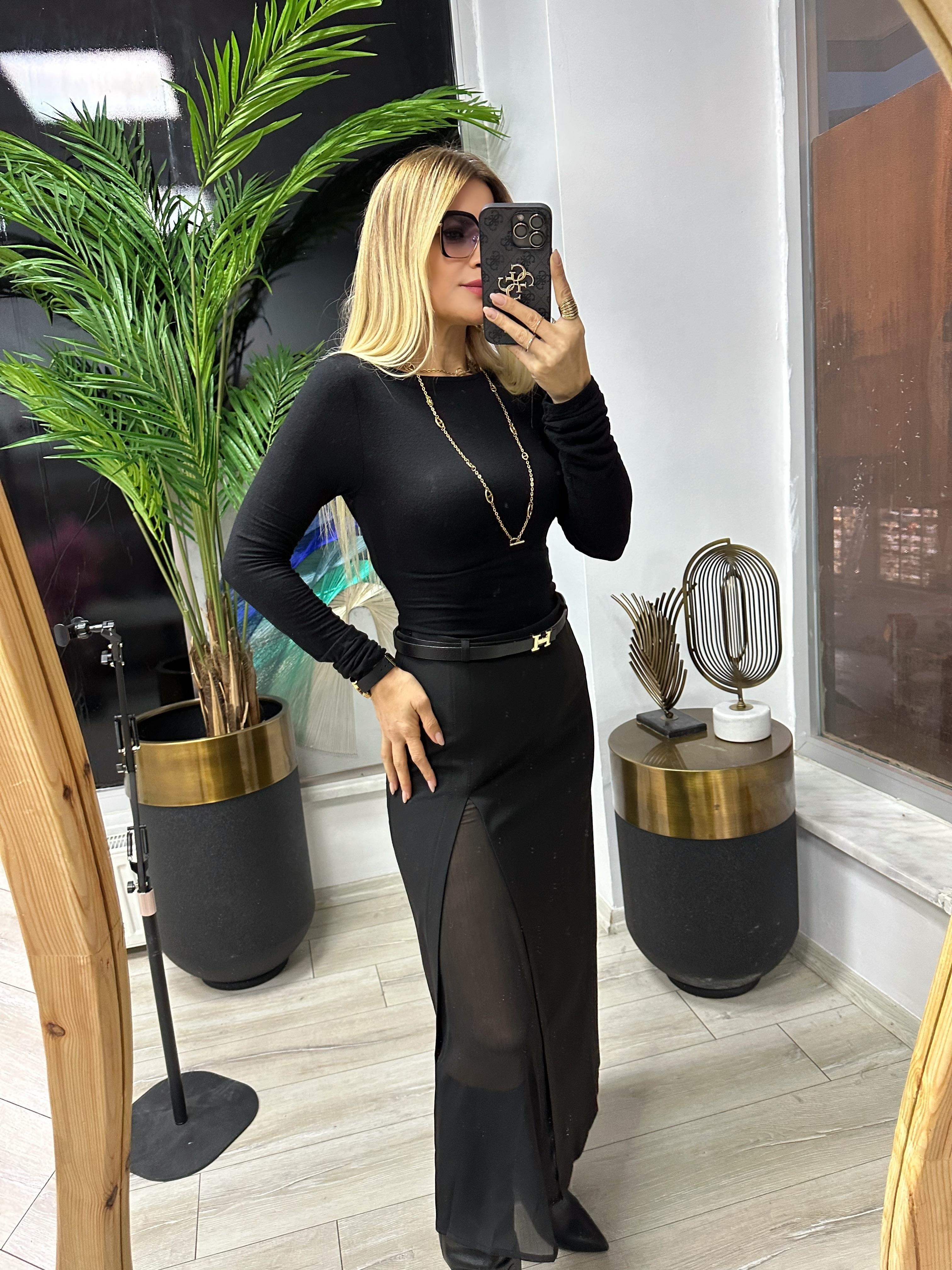 Siyah Uzun Kumaş Etek