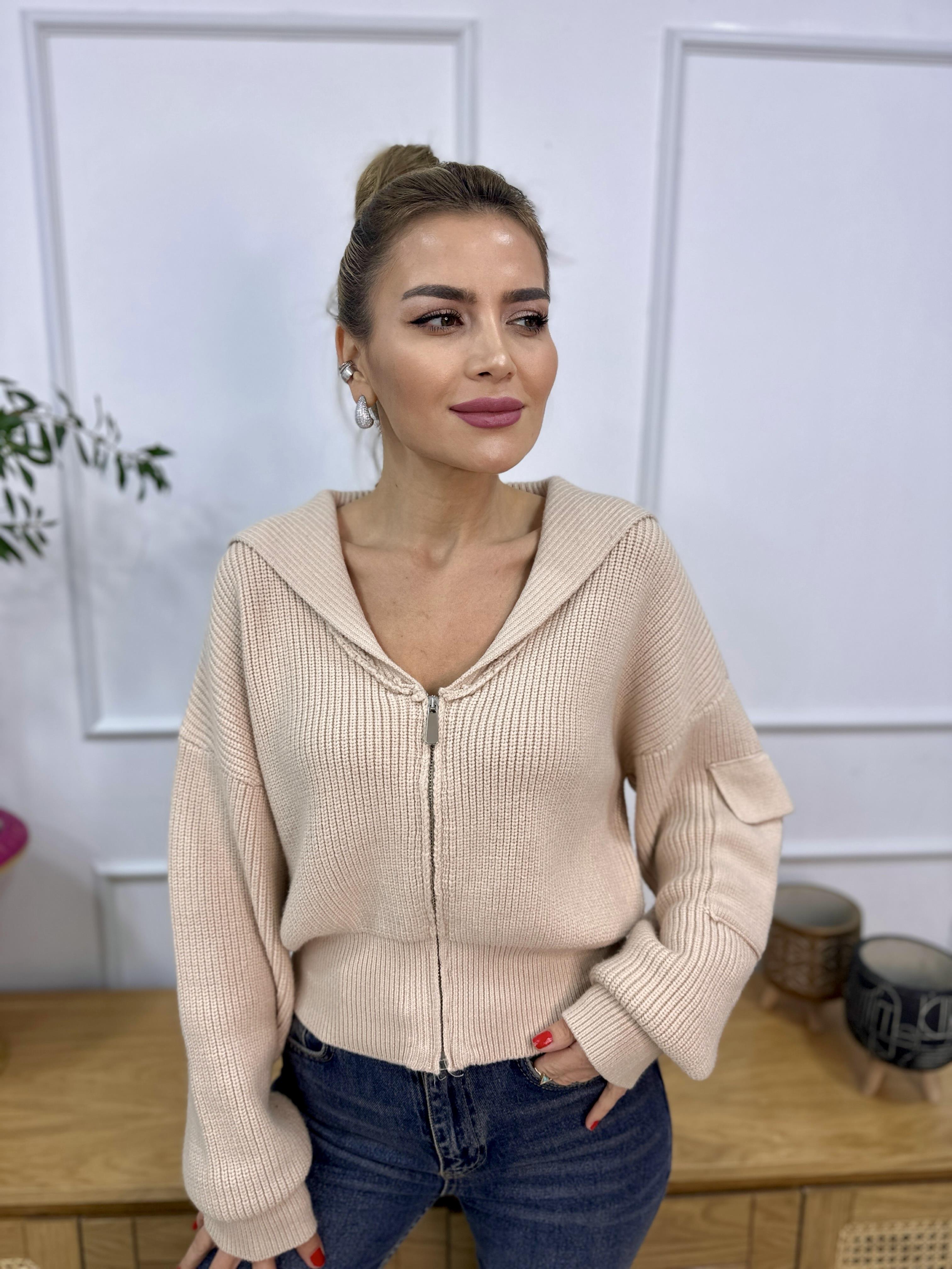Sol Kol Cepli Fermuarlı Hırka
