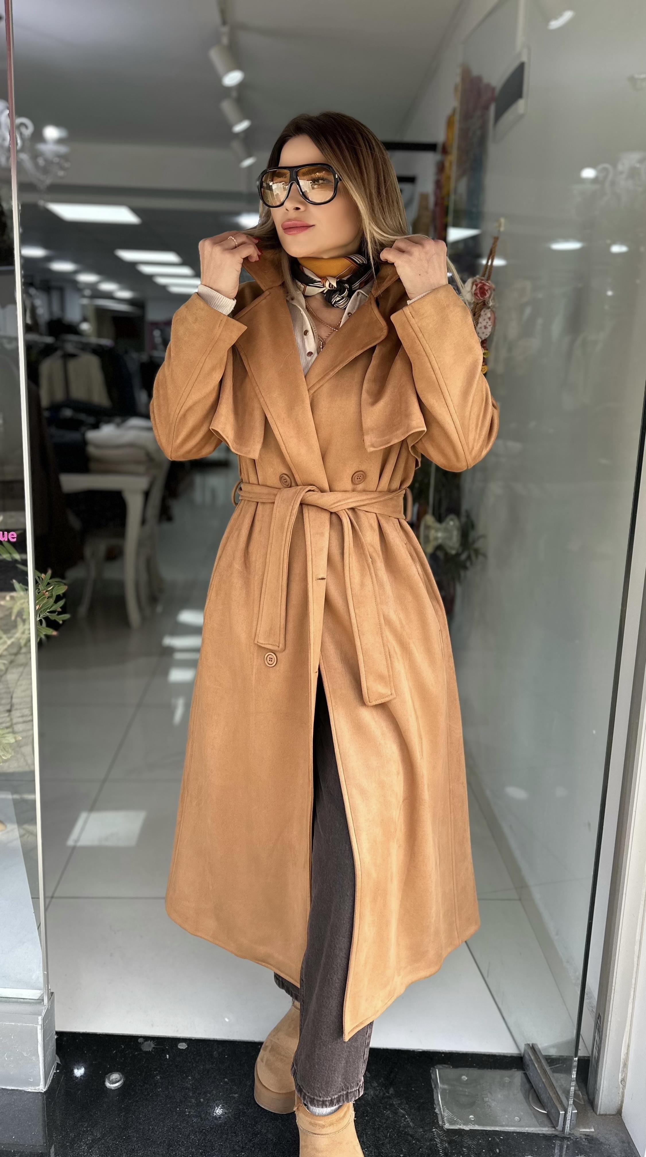 Taba Süet İçi Astarlı Trençkot 