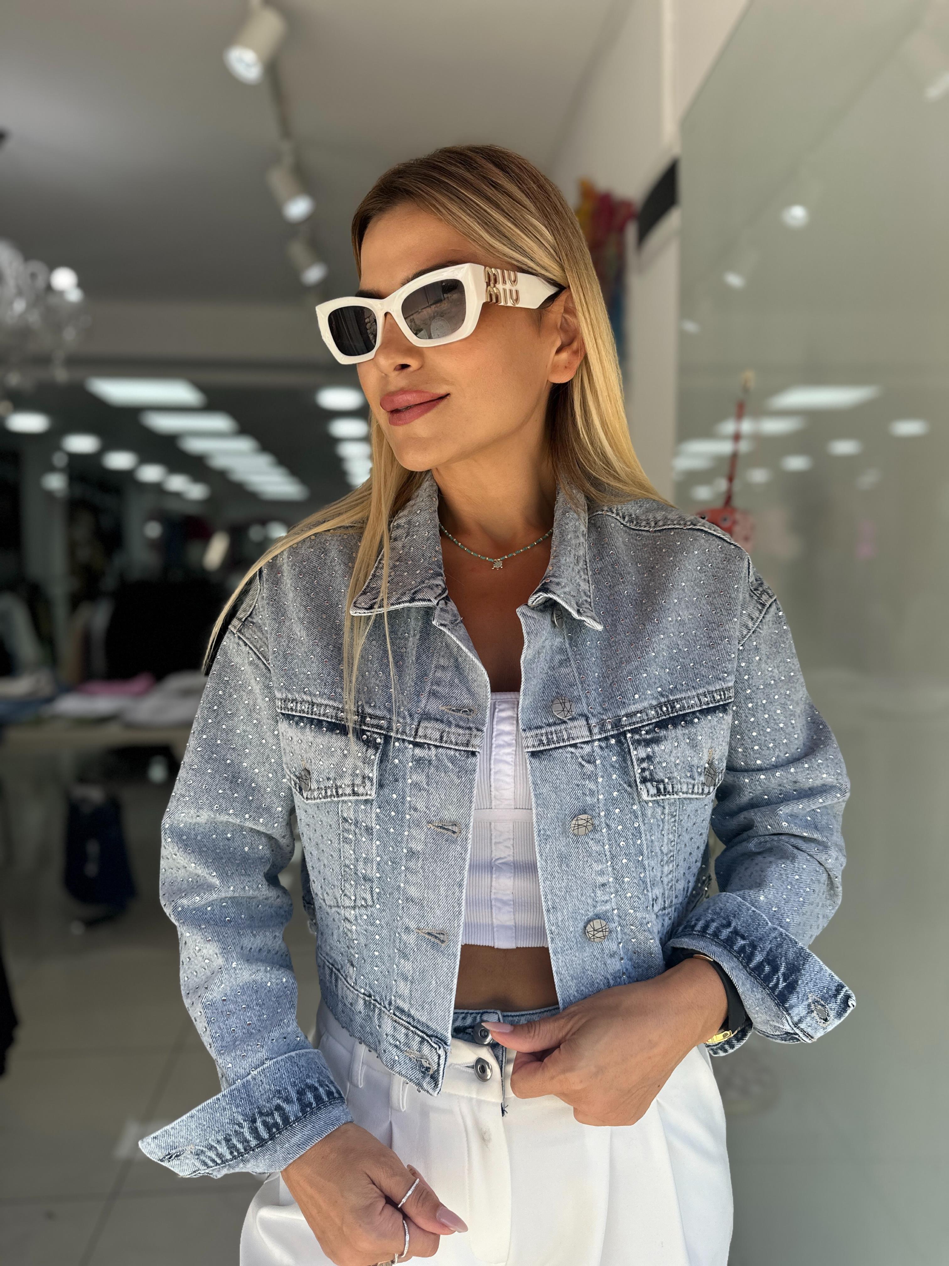 Taş Detaylı Jean Ceket