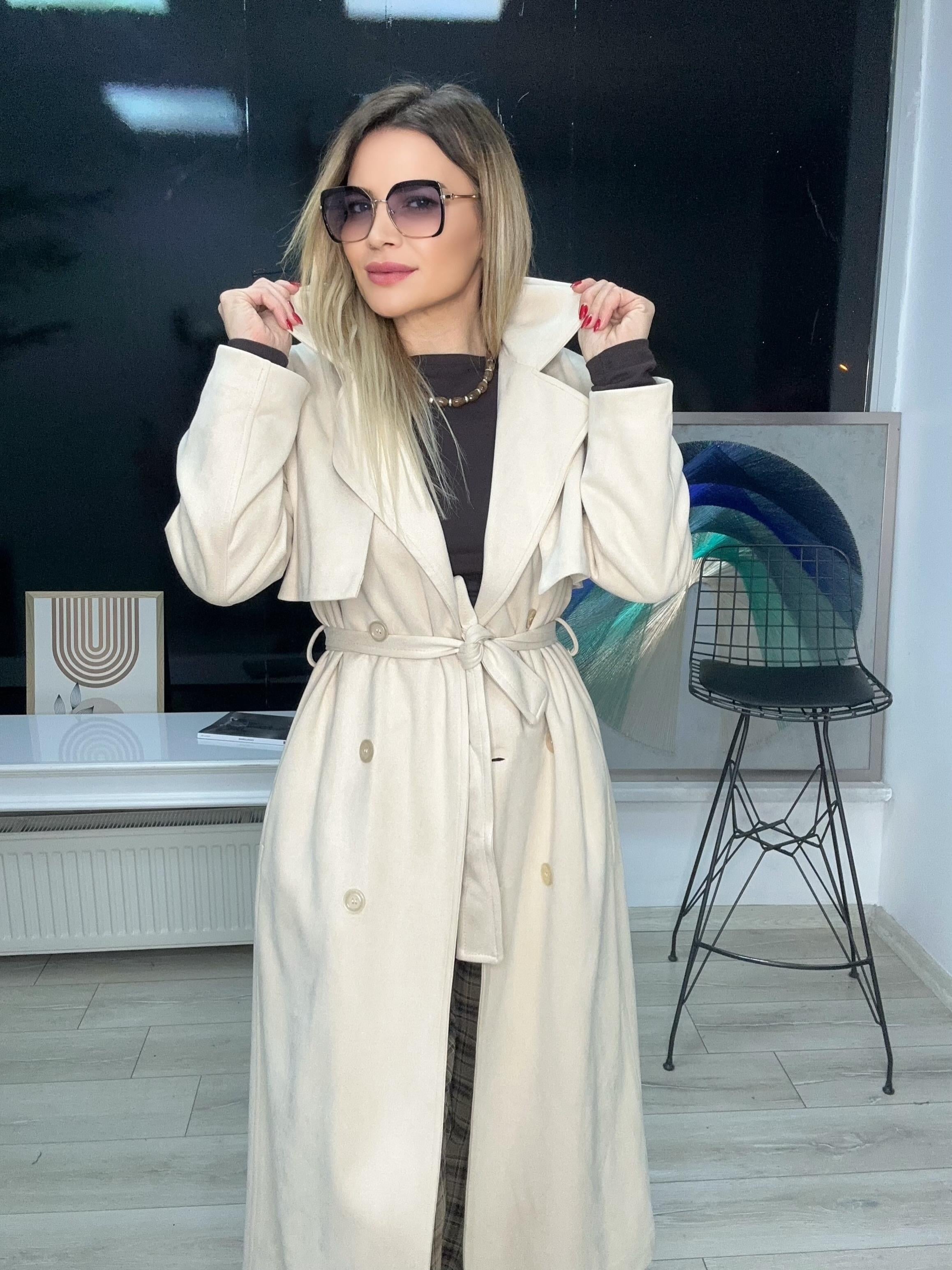 Taş Rengi Süet İçi Astarlı Trençkot 