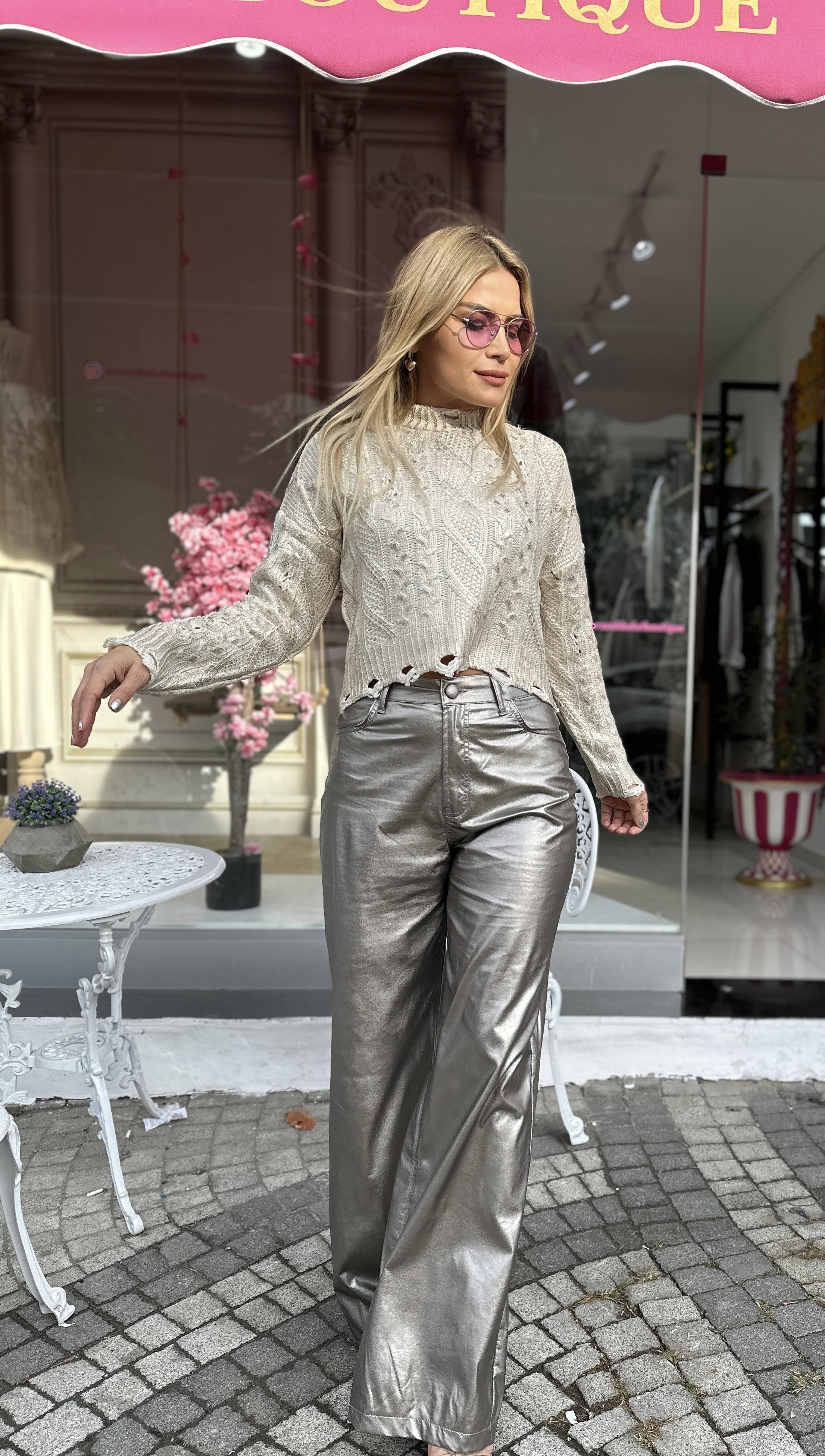 Titanyum Cepli Deri Pantolon