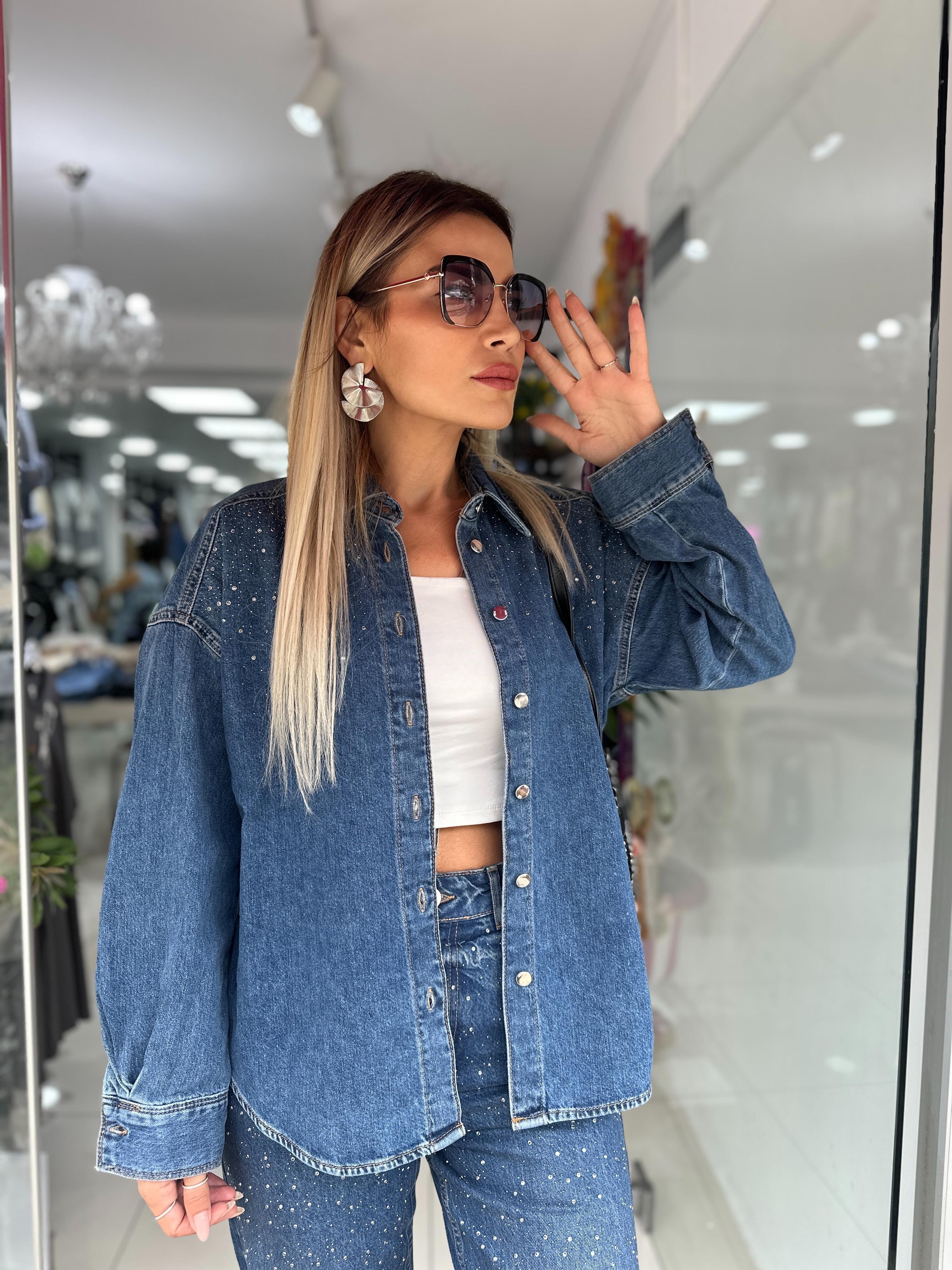 ZR Taş Detaylı Denim Gömlek 