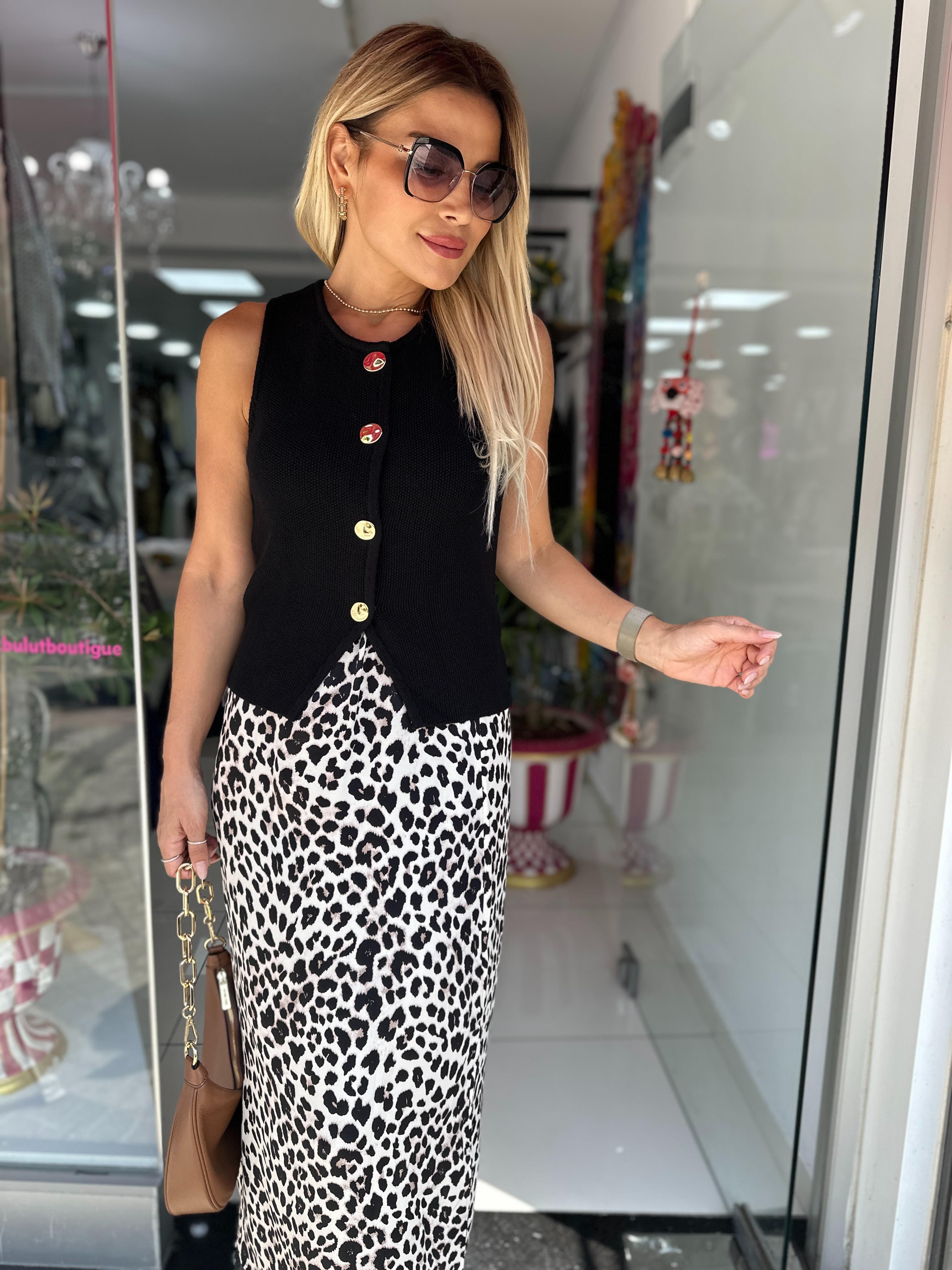 A Kesim Leopar Desenli Etek 