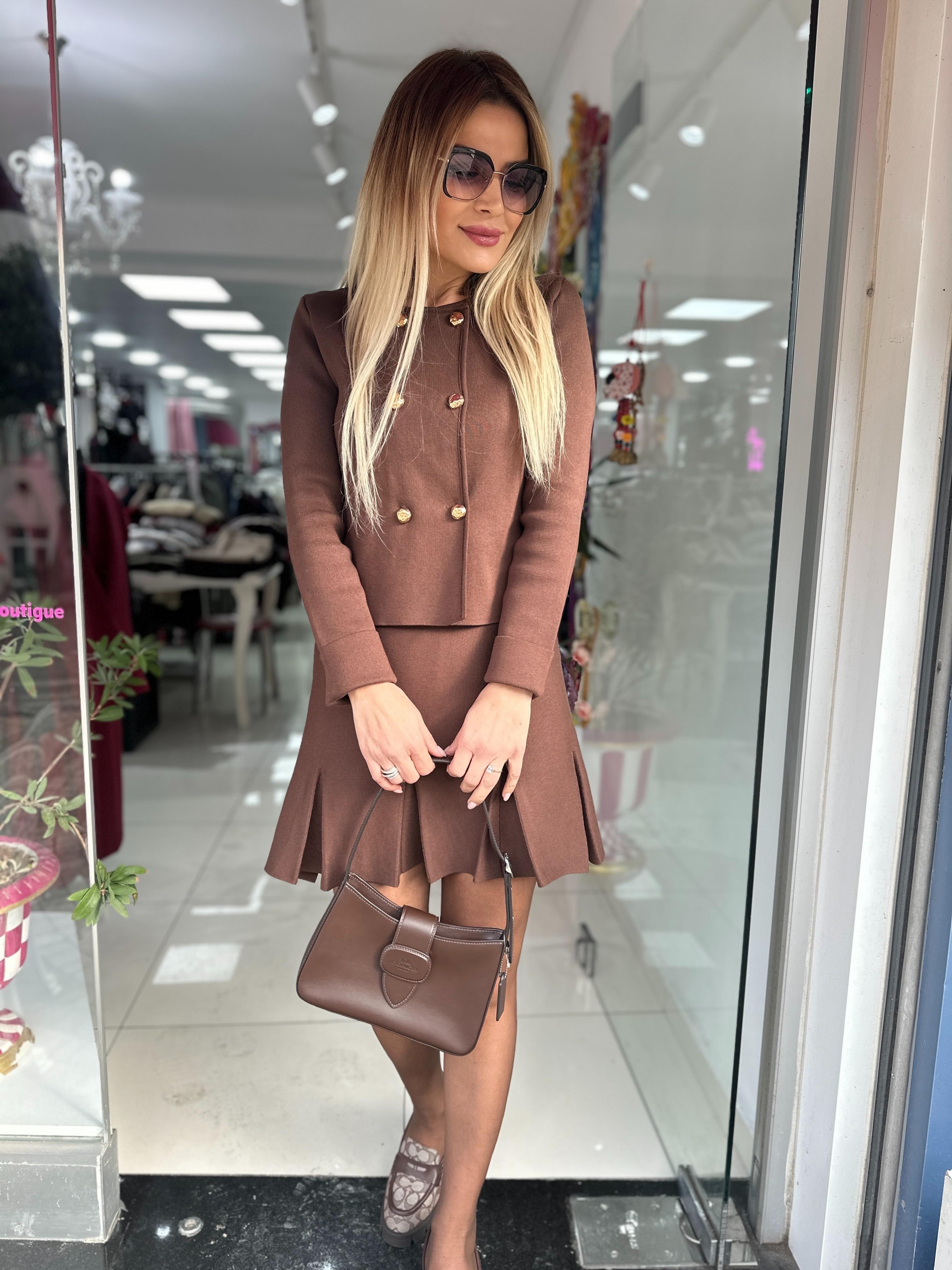 Acı Kahve Bisiklet Yaka Düğmeli Triko Hırka