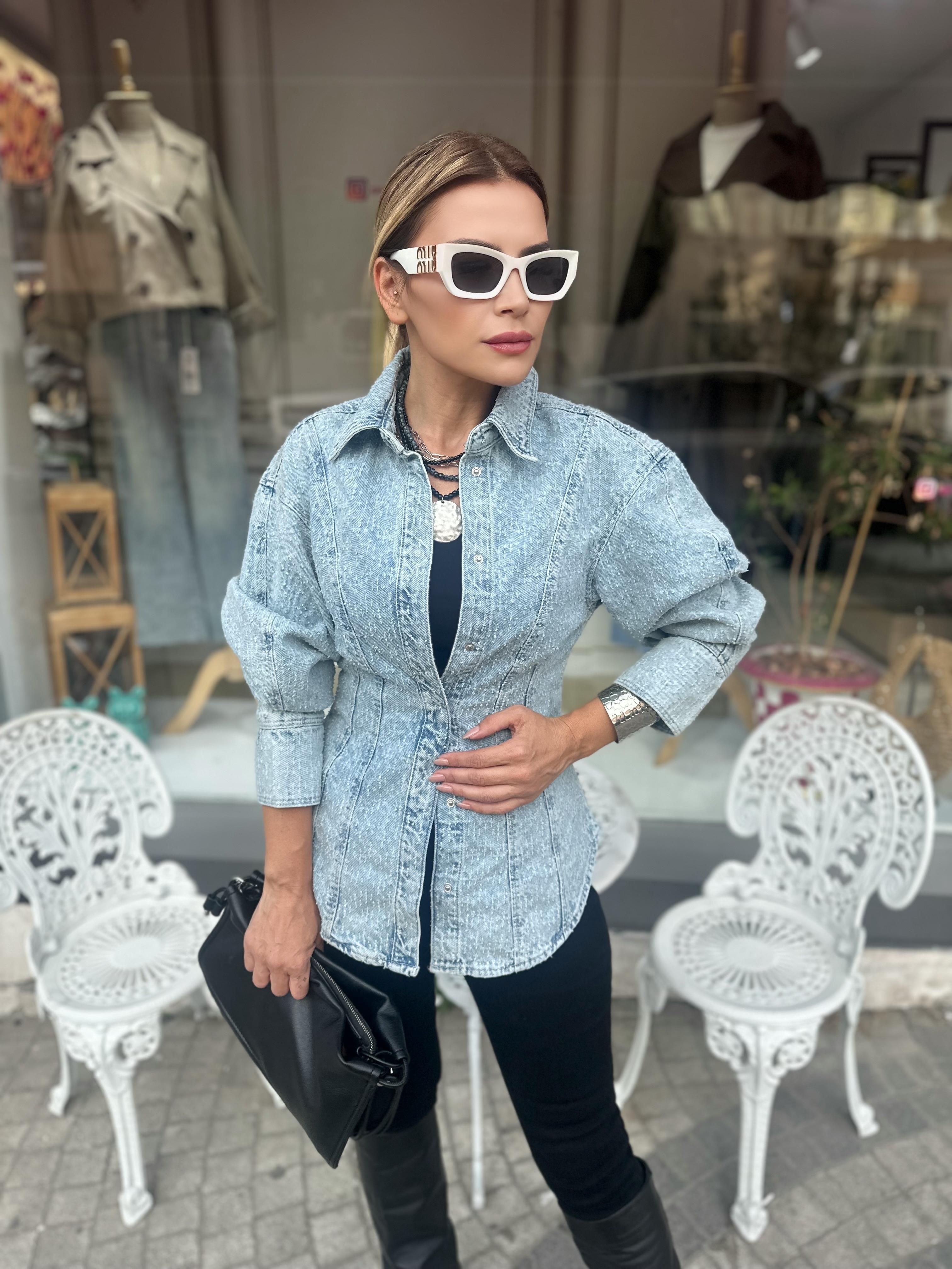 Açık Mavi Buklet Jean Gömlek 