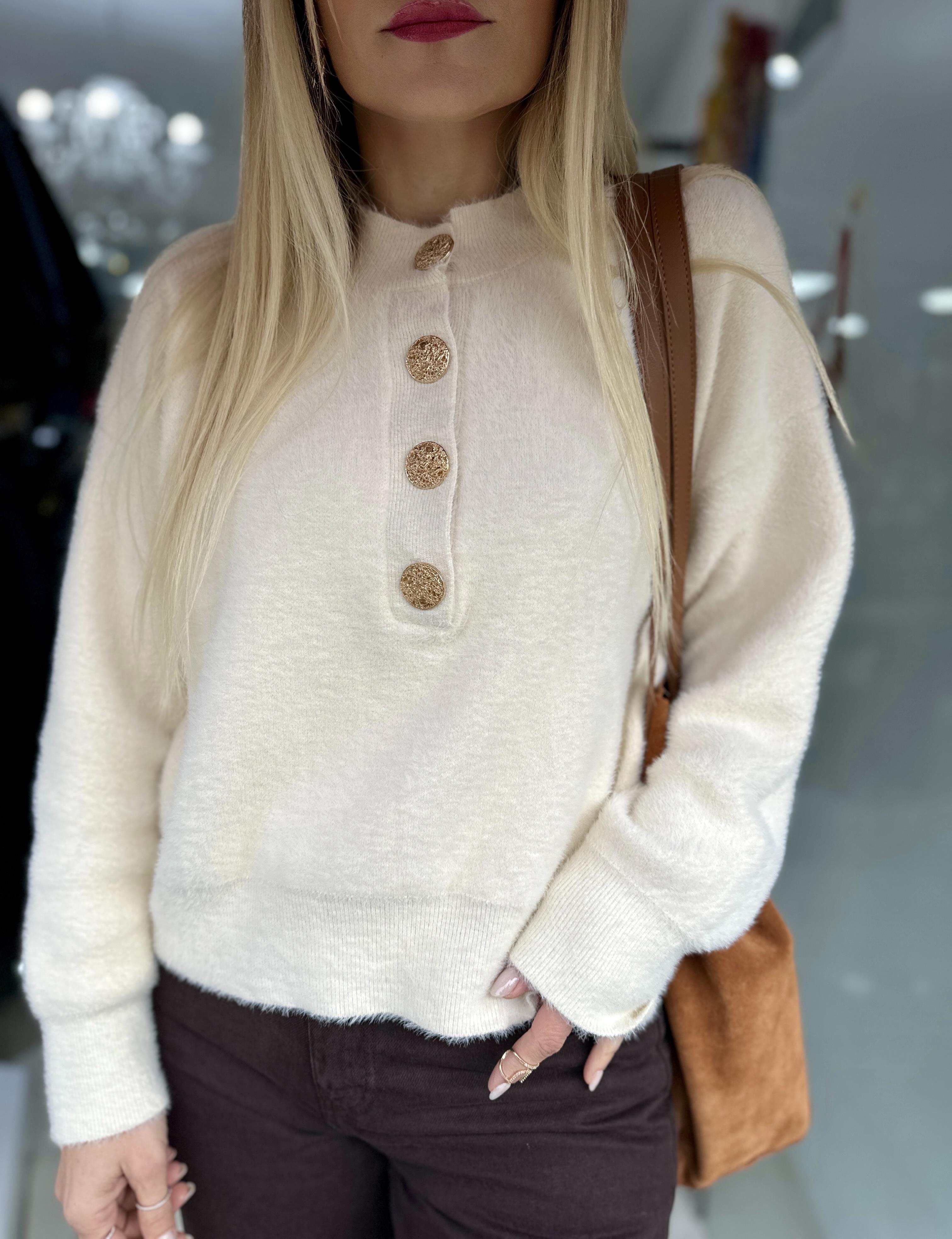 Angora Düğmeli Kısa Kazak