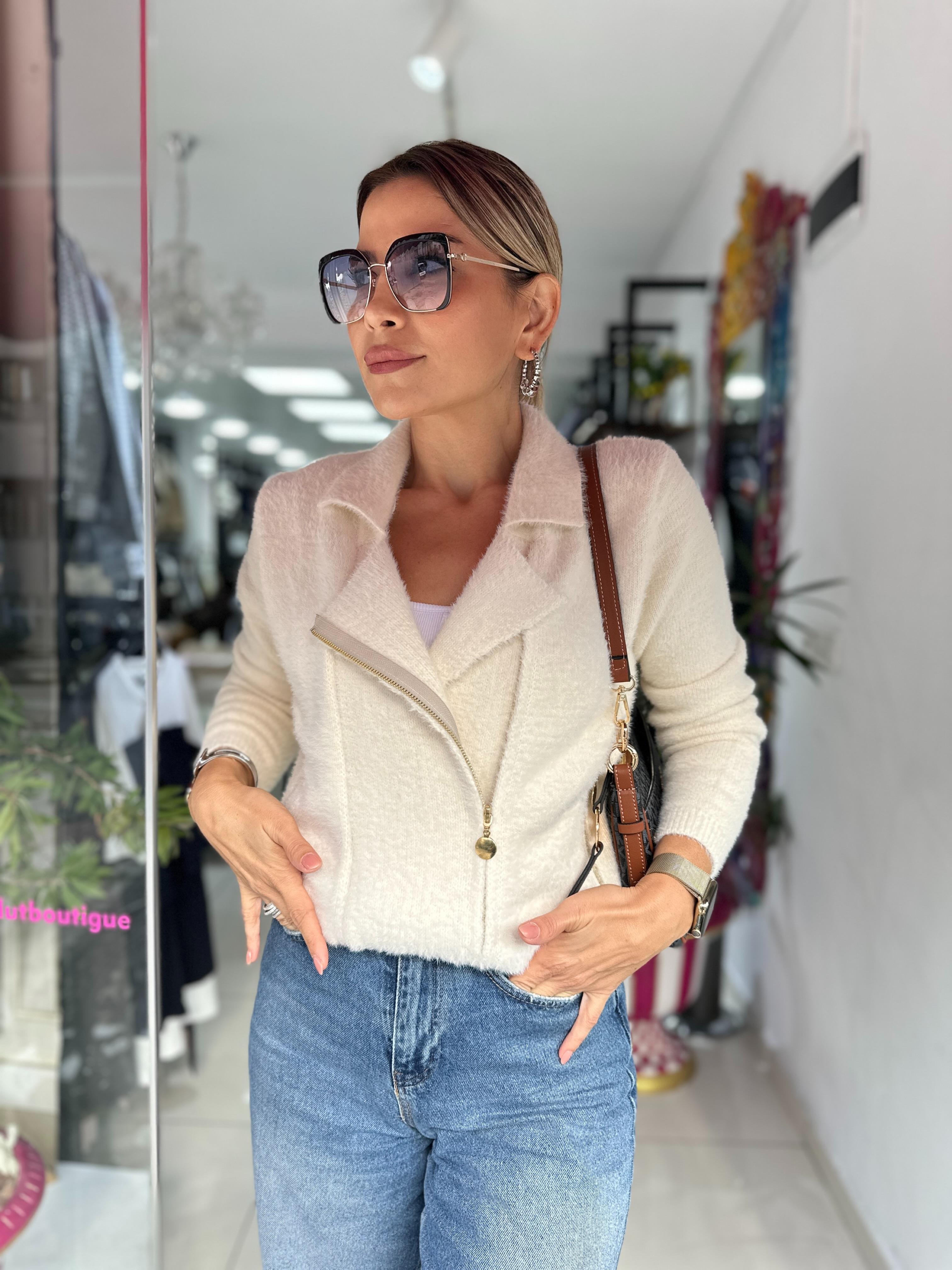 Angora Fermuarlı Gömlek Yaka Hırka 