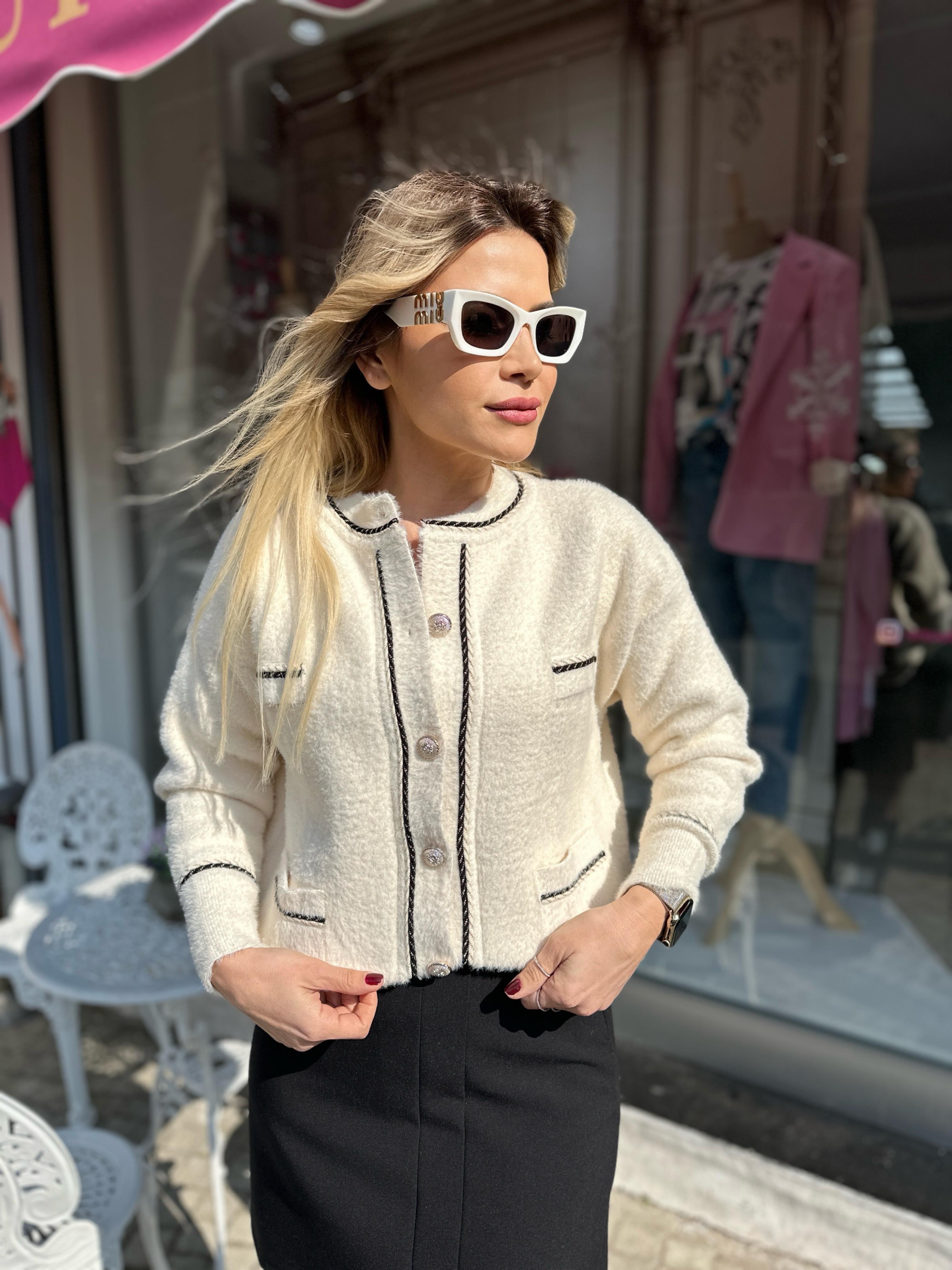 Angora Gofralı Sim Şeritli Hırka 