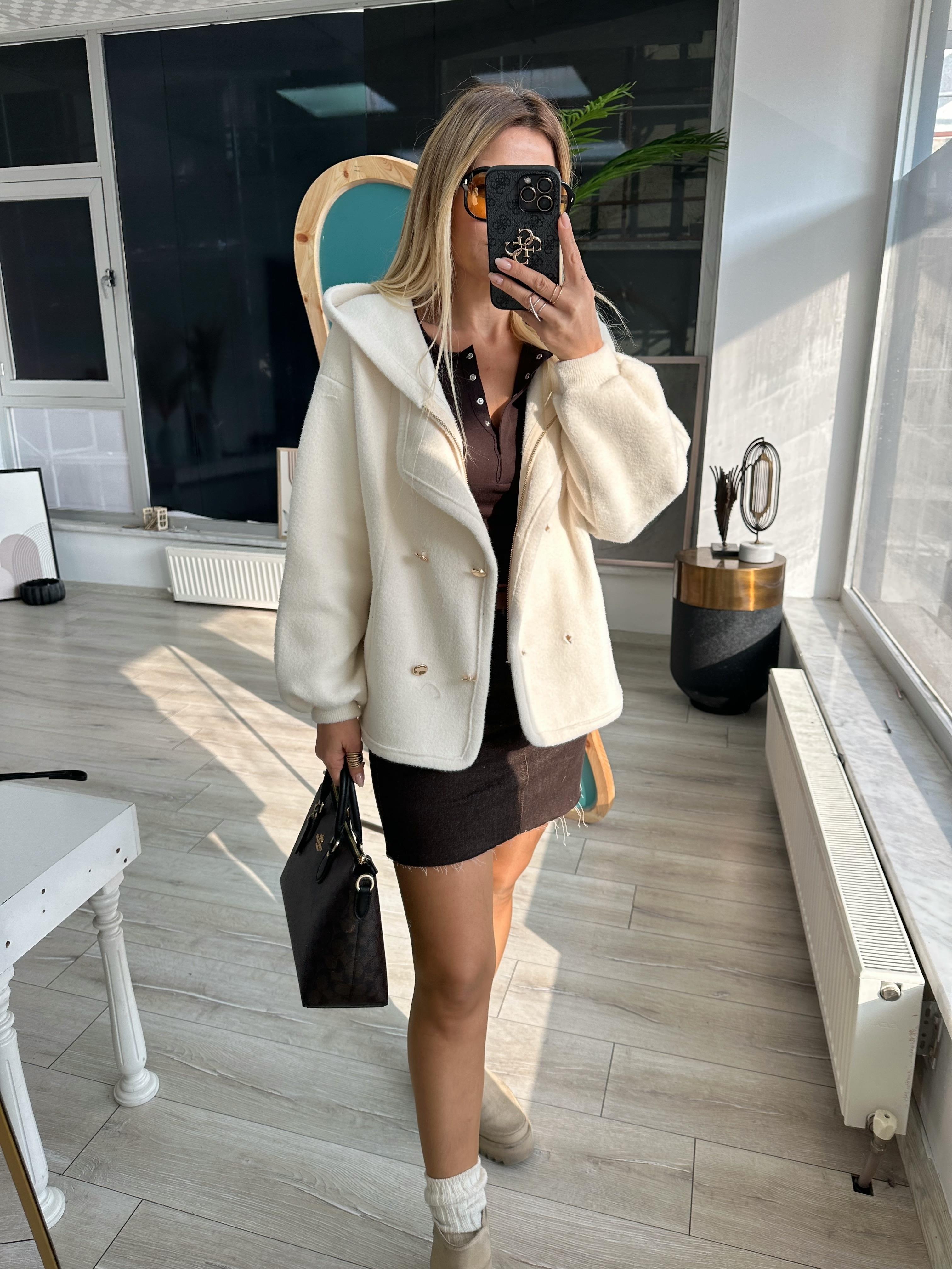 Angora Kruvaze Kapişonlu Hırka 