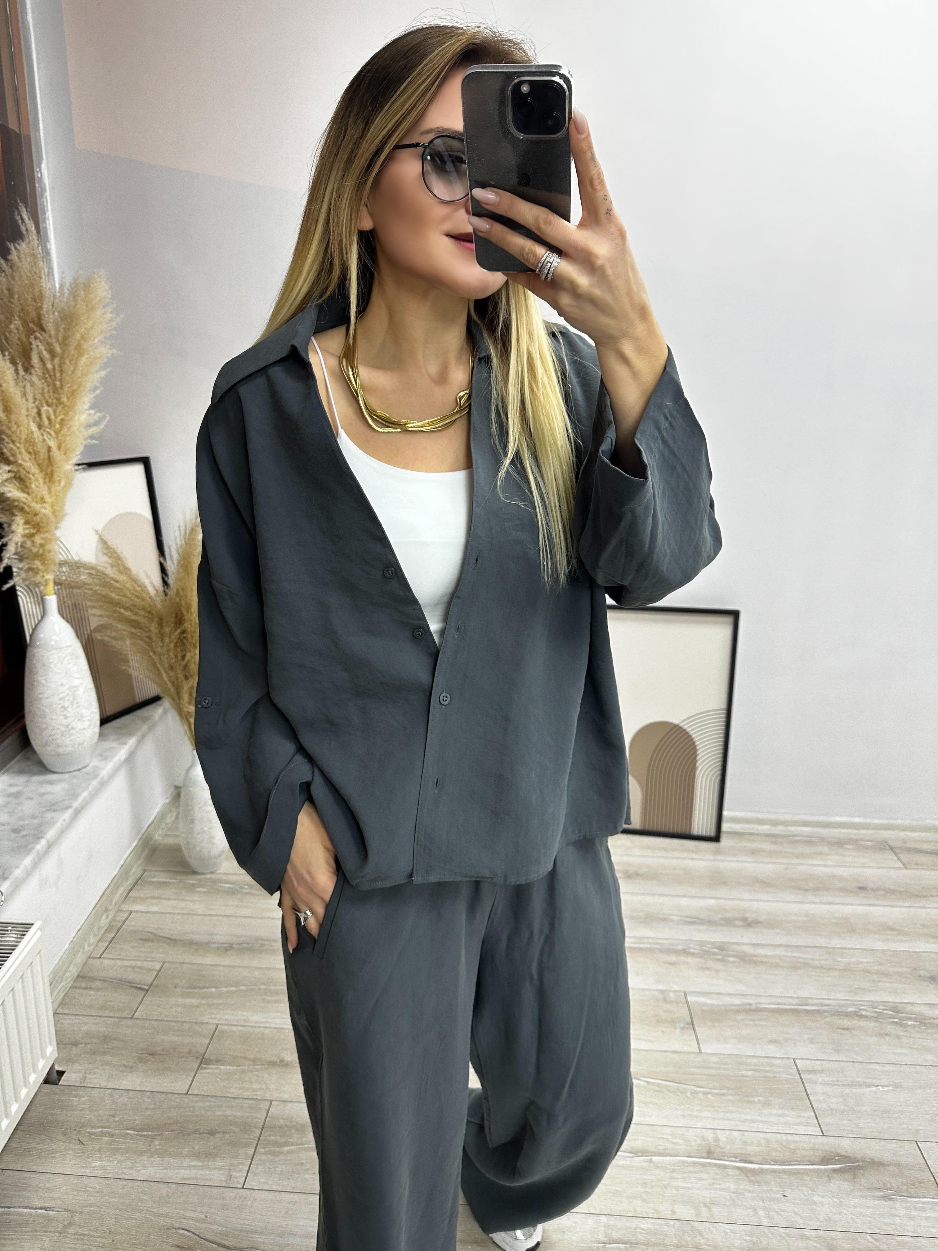 Antrasit Keten Gömlek 