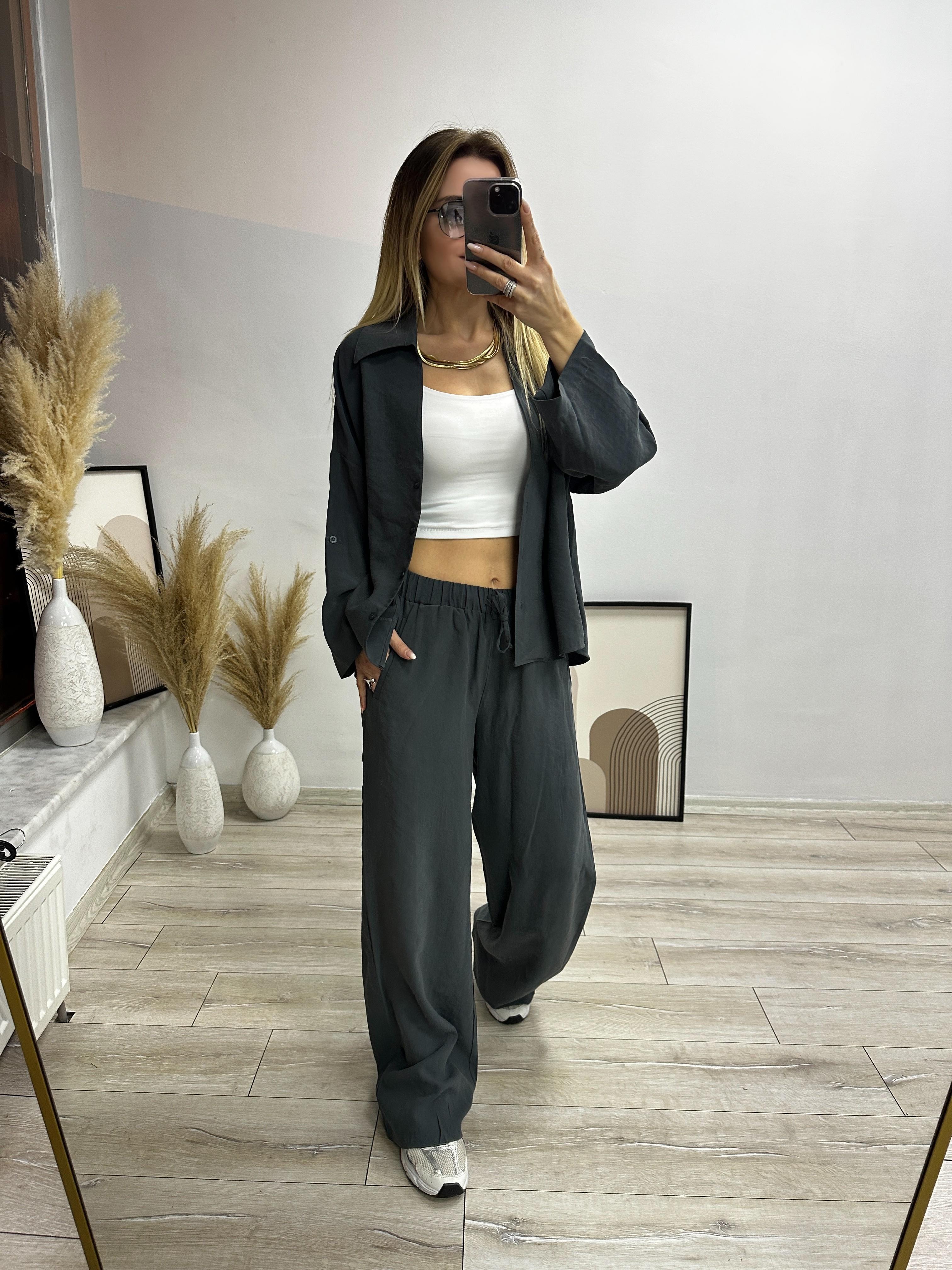 Antrasit Keten Pantolon 