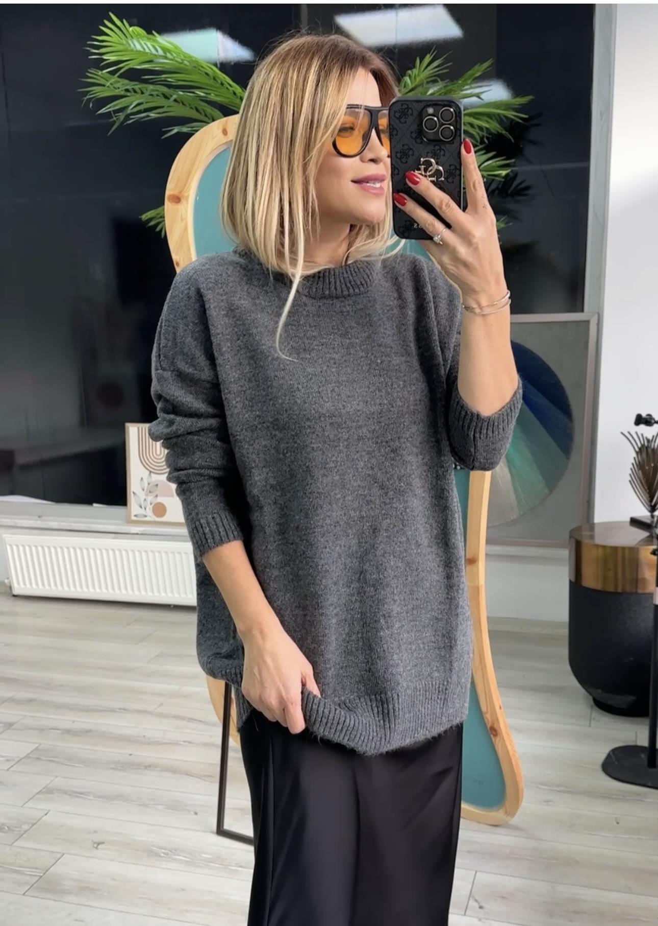 Antrasit Sıfır Yaka Kazak 