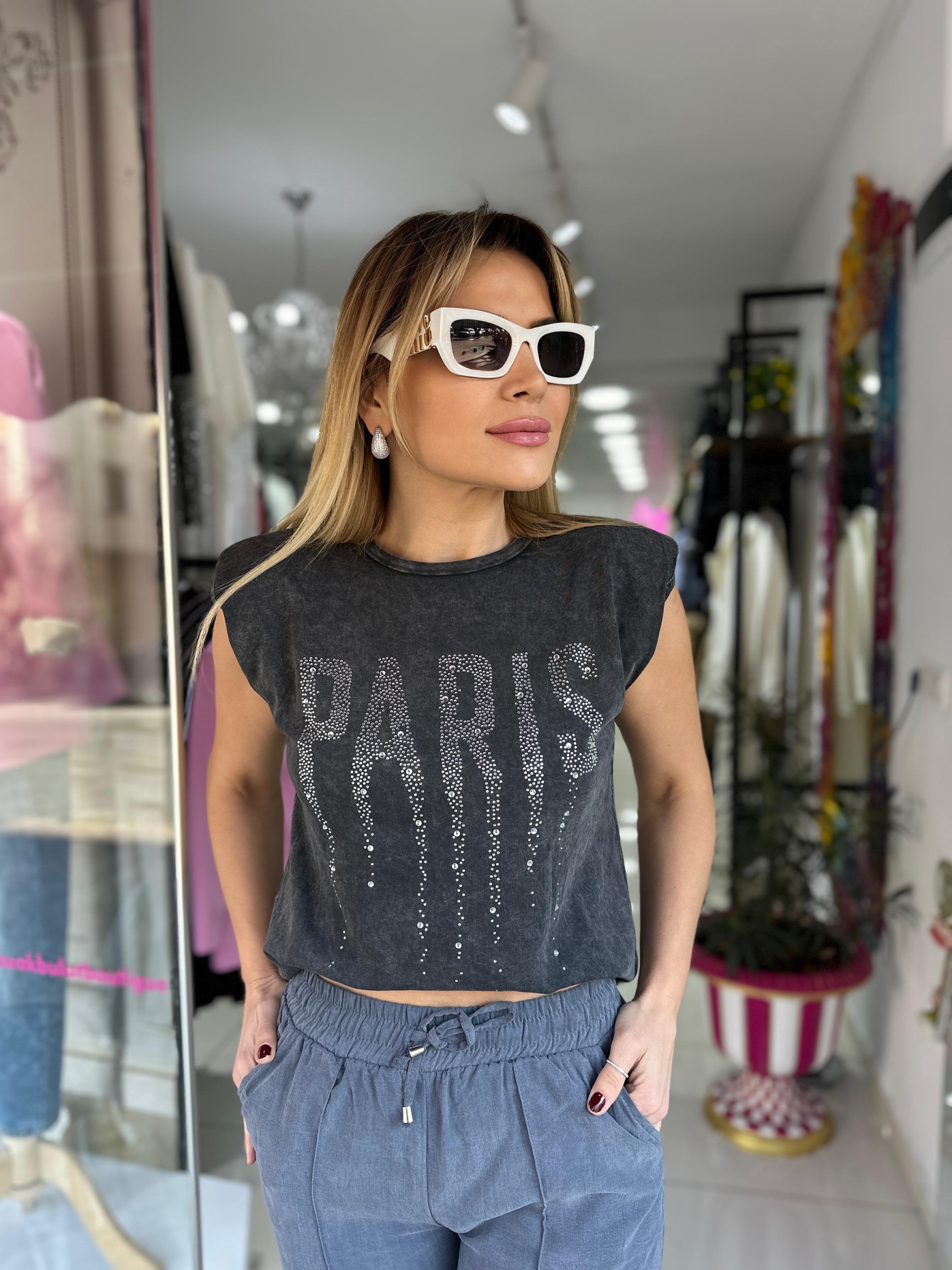 Antrasit Vatkalı Paris Tshirt