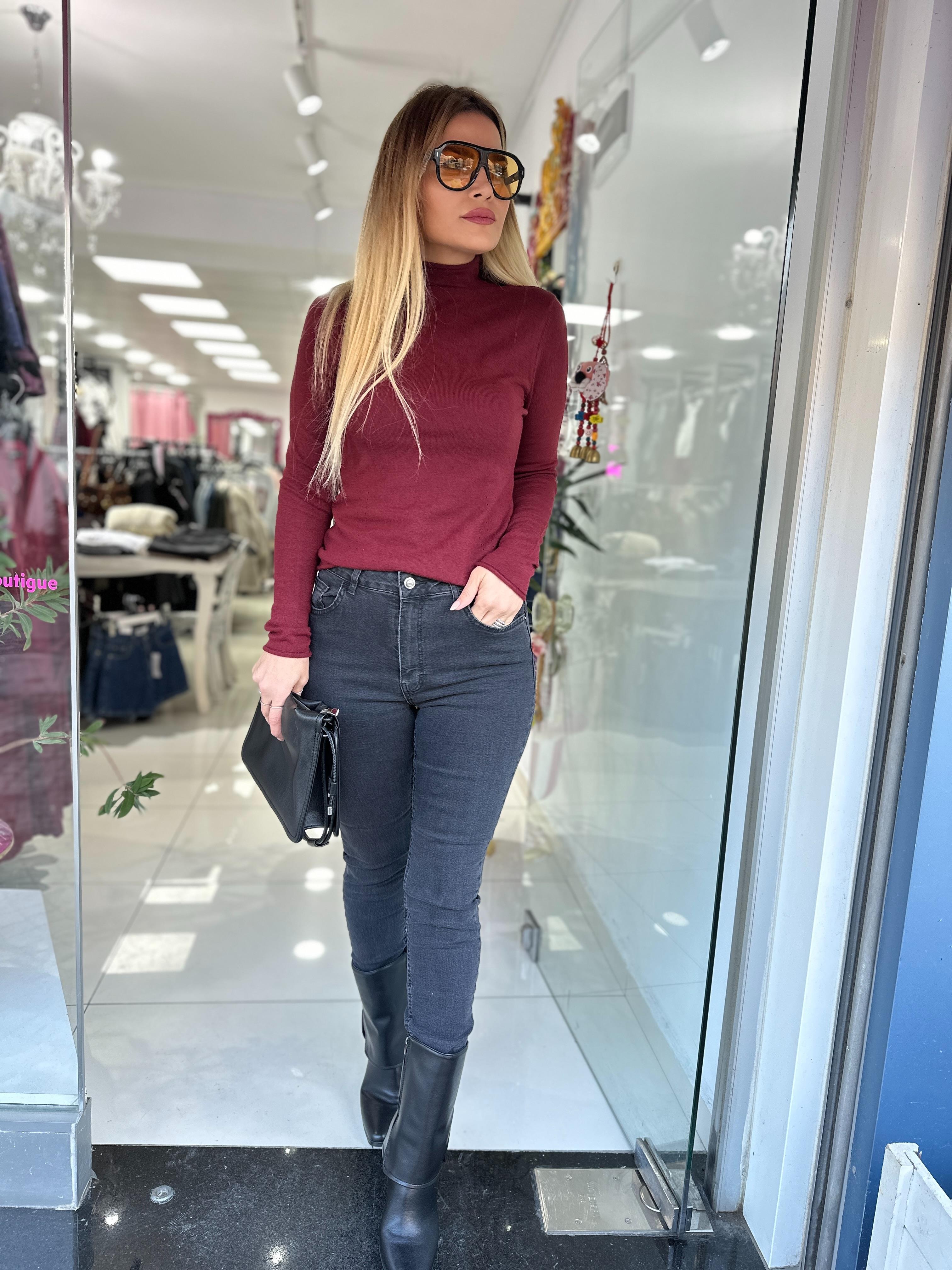 Antrasit Yüksel Bel Dar Paça Jean