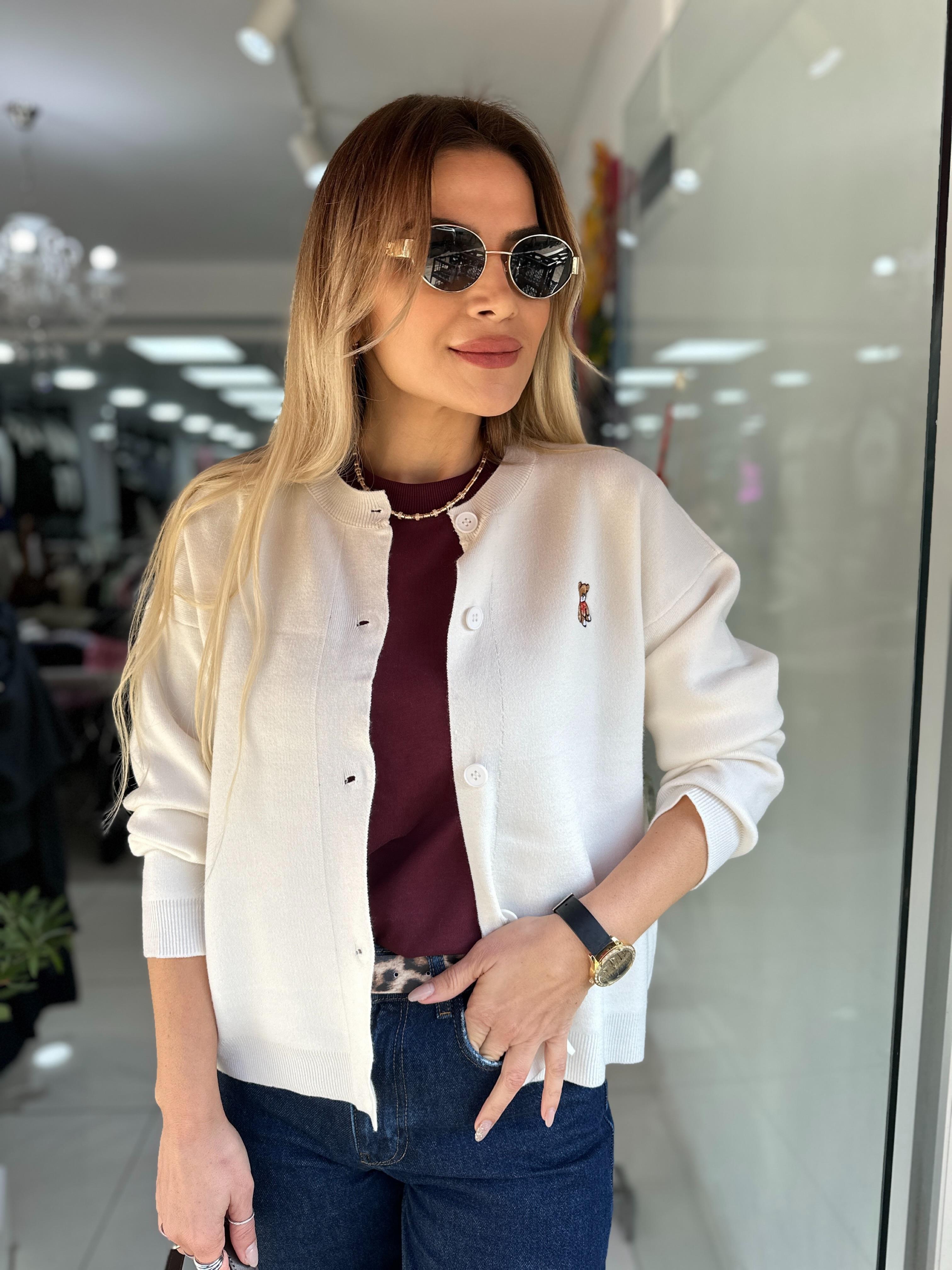 Ayıcık Nakışlı Yumuşak Dokulu Hırka 