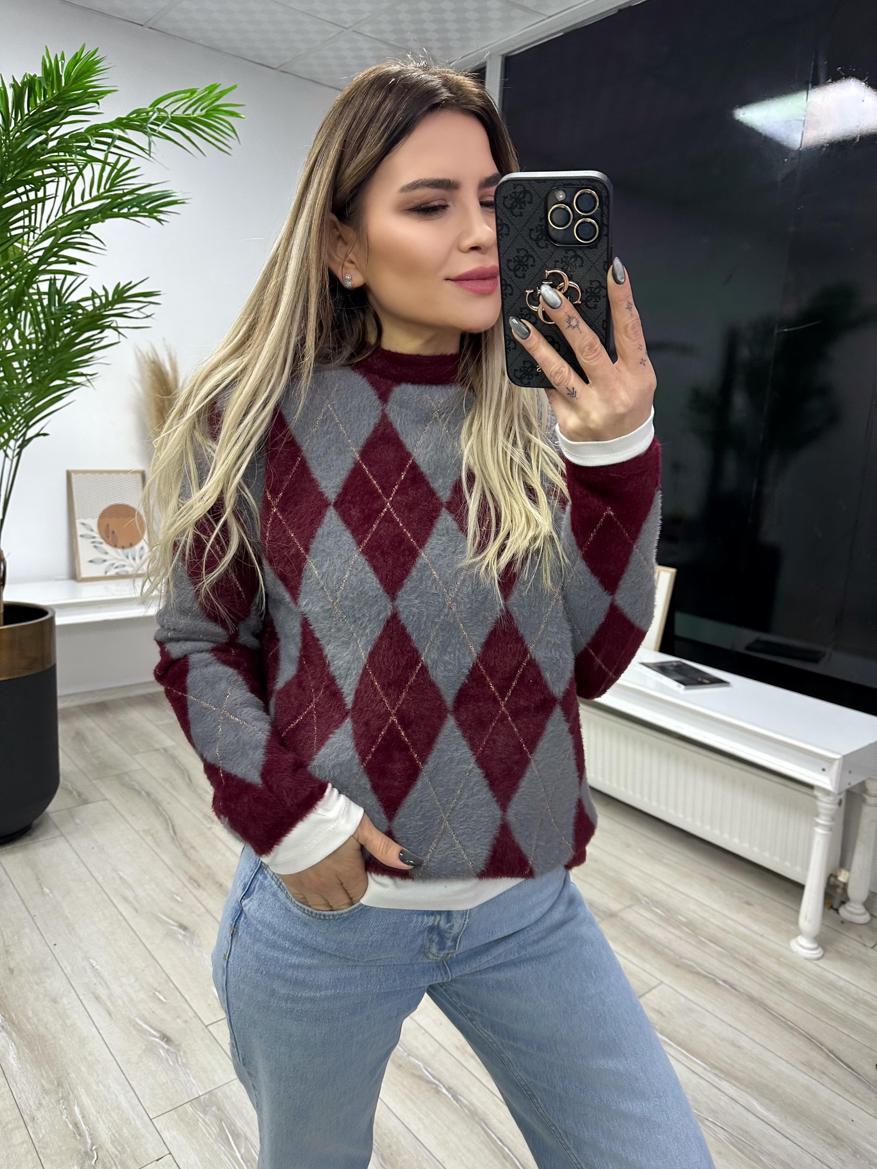 Baklava Desenli Simli Kazak 