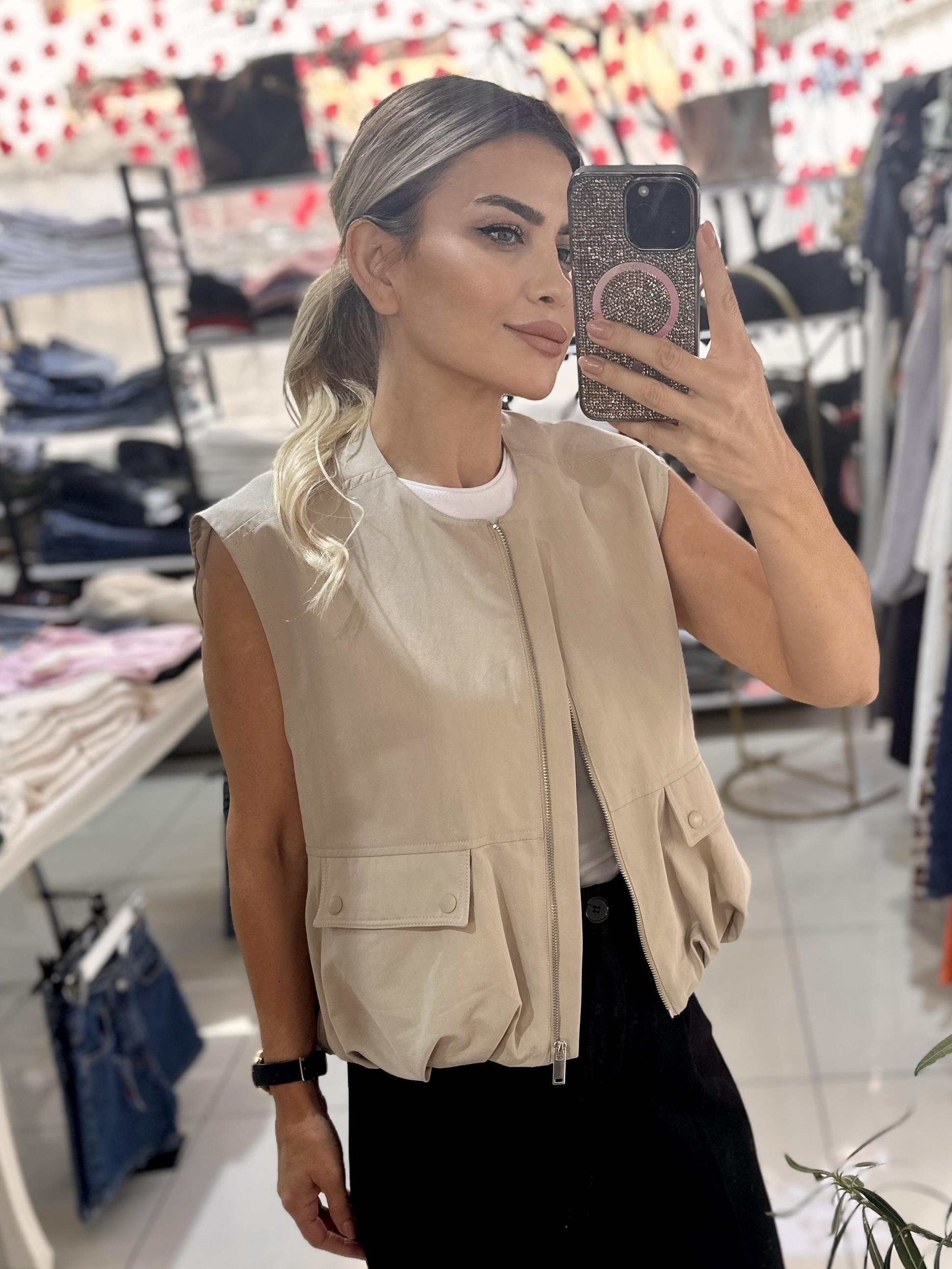 Bej Bomber Yelek 