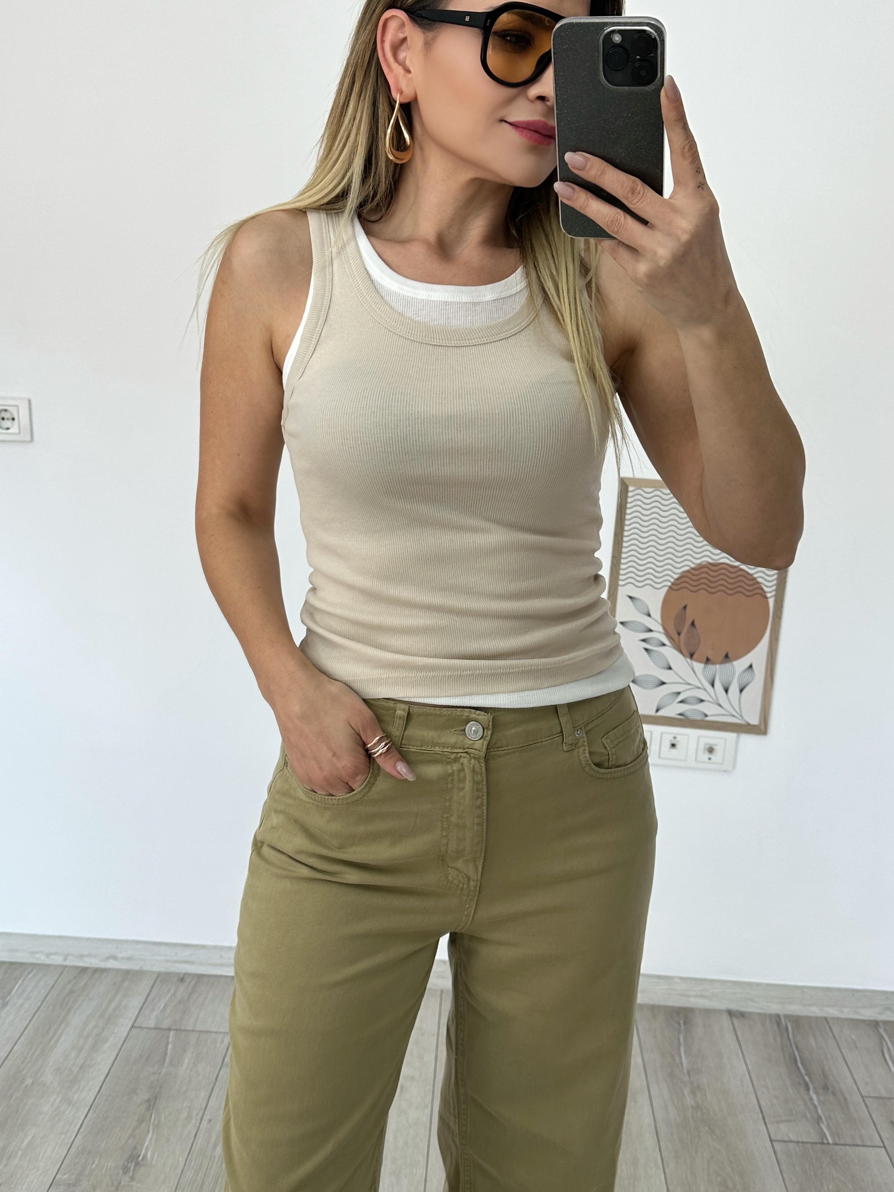 Bej Çift Katlı Bluz