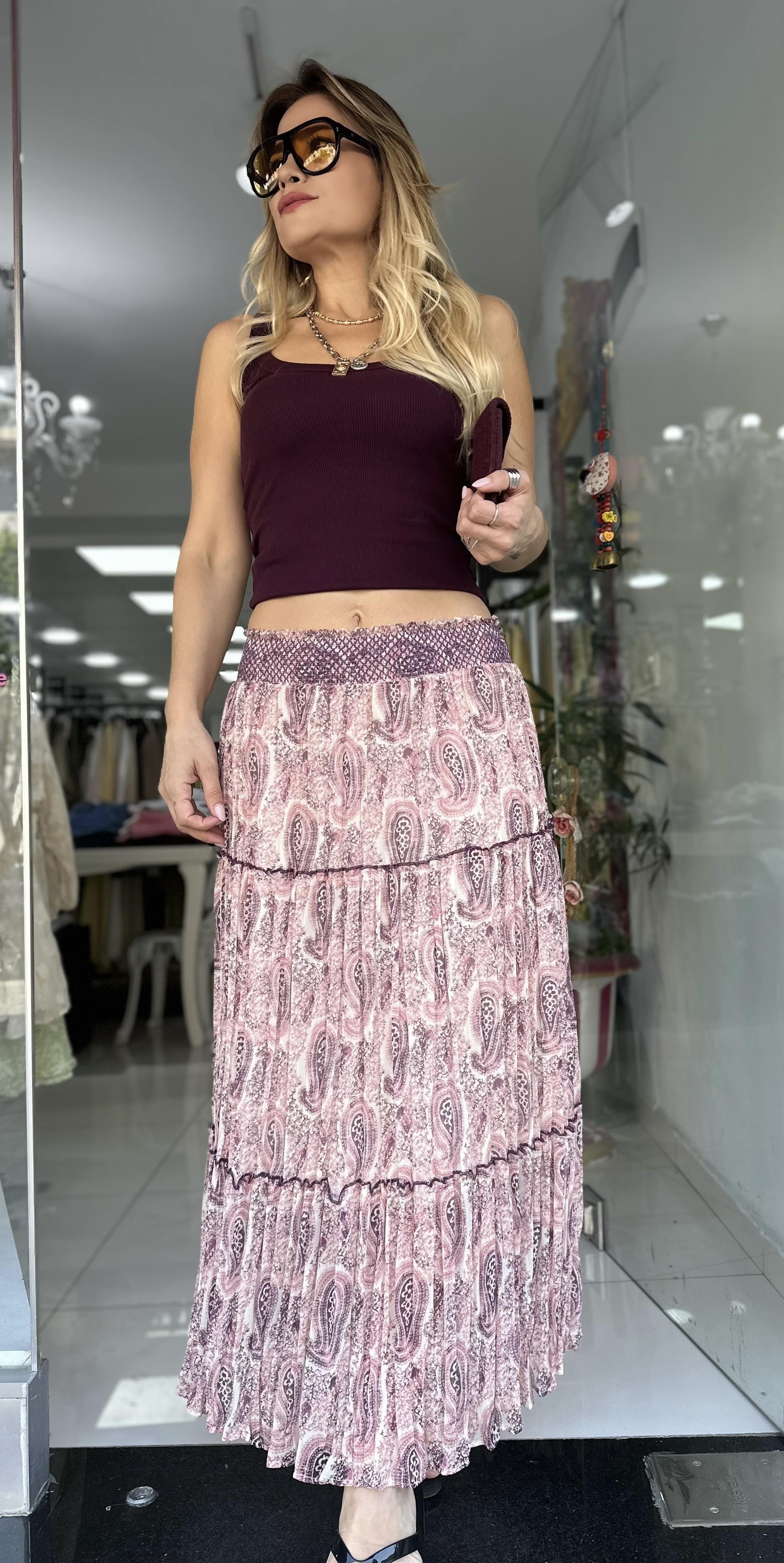 Bej Desenli Bel Kroseta Etek